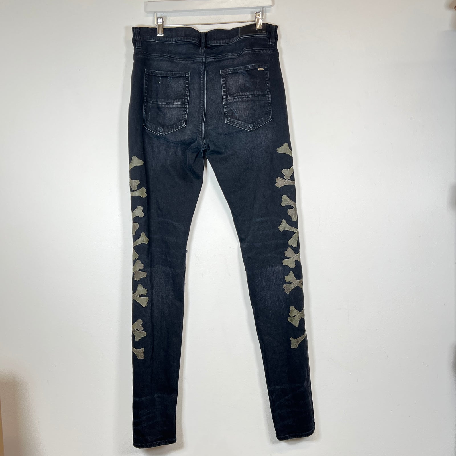 Amiri Black/Olive Green Bone Skinny Jeans Size 36