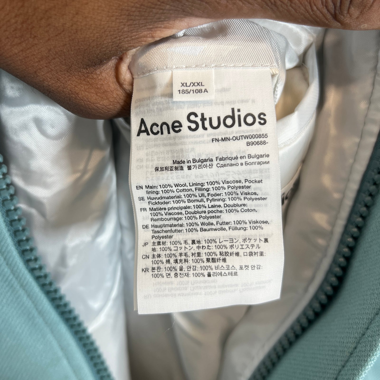 Acne Studios Light Blue Embroidered Logo Bomber Jacket Size XL