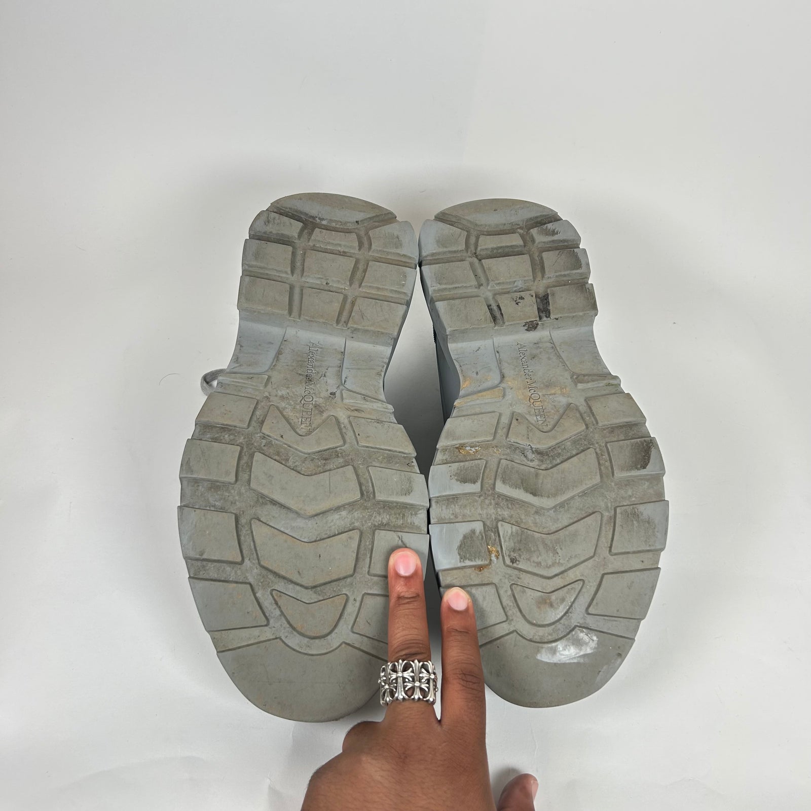 Alexander McQueen Grey Tread Slick Low Top Sneaker Size 45