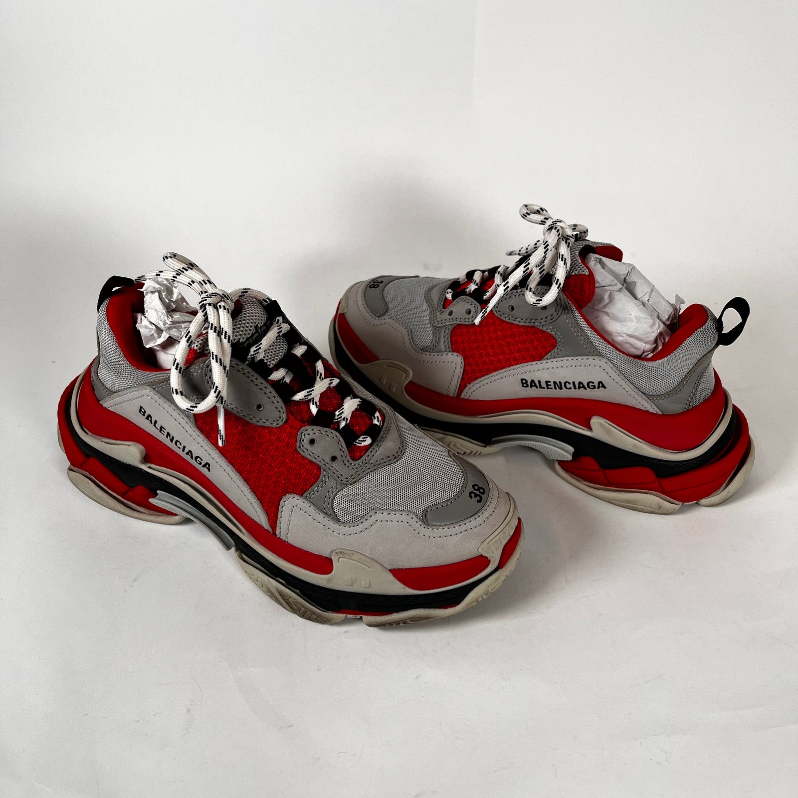 Balenciaga Grey/Red Triple S Sneakers Size 38