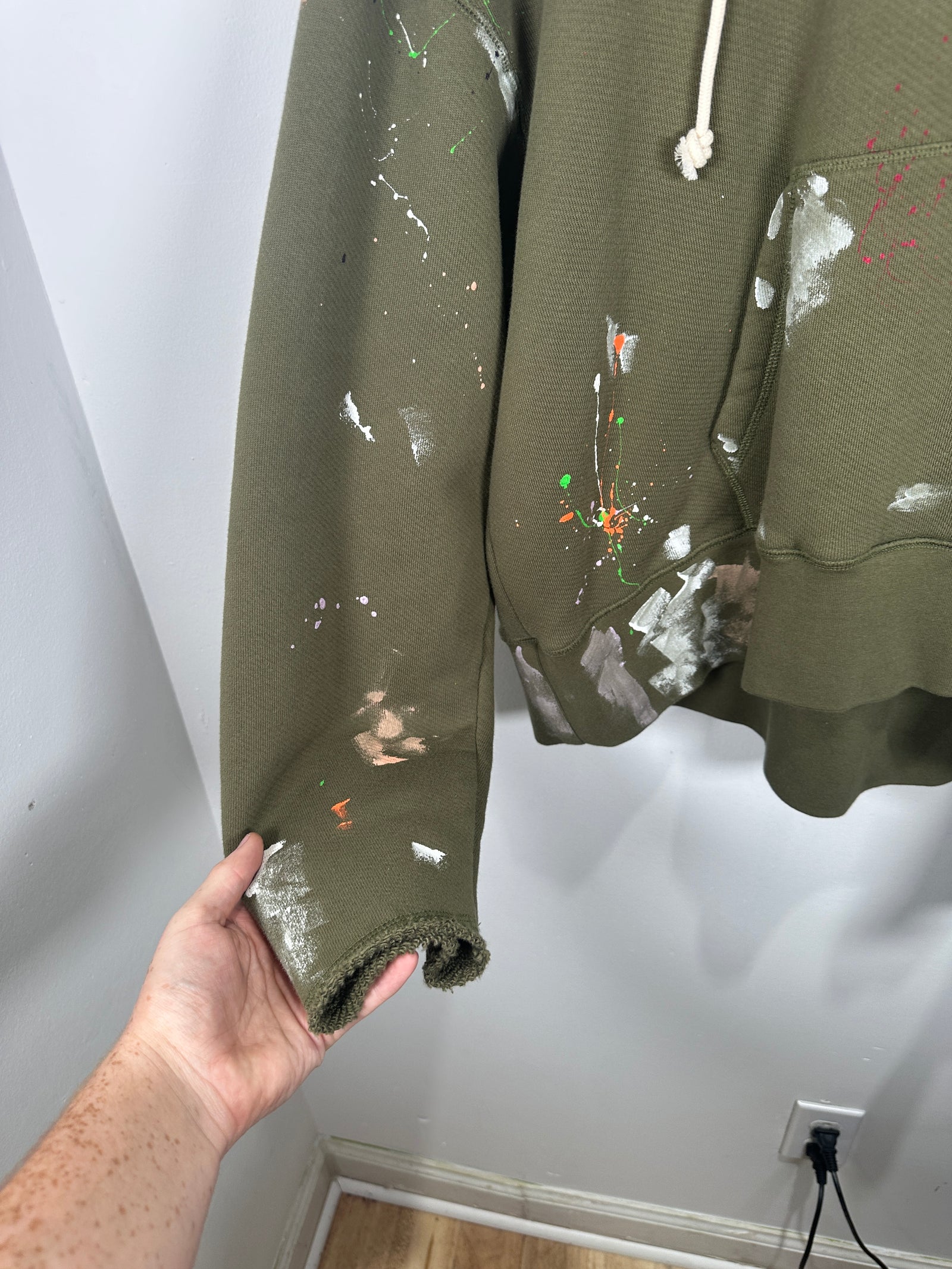 Palm Angels Green Paint Splatter Logo Hoodie Size S
