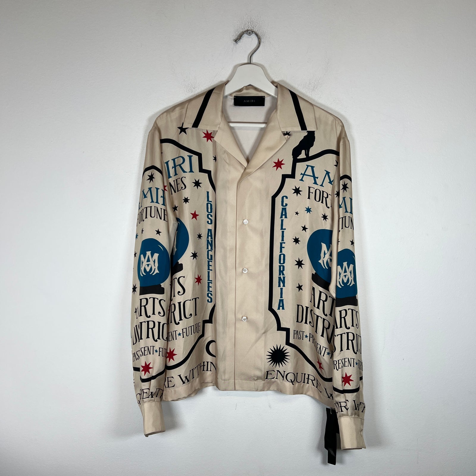 Amiri Beige Fortune Silk Long Sleeve Button-Up Shirt Size S