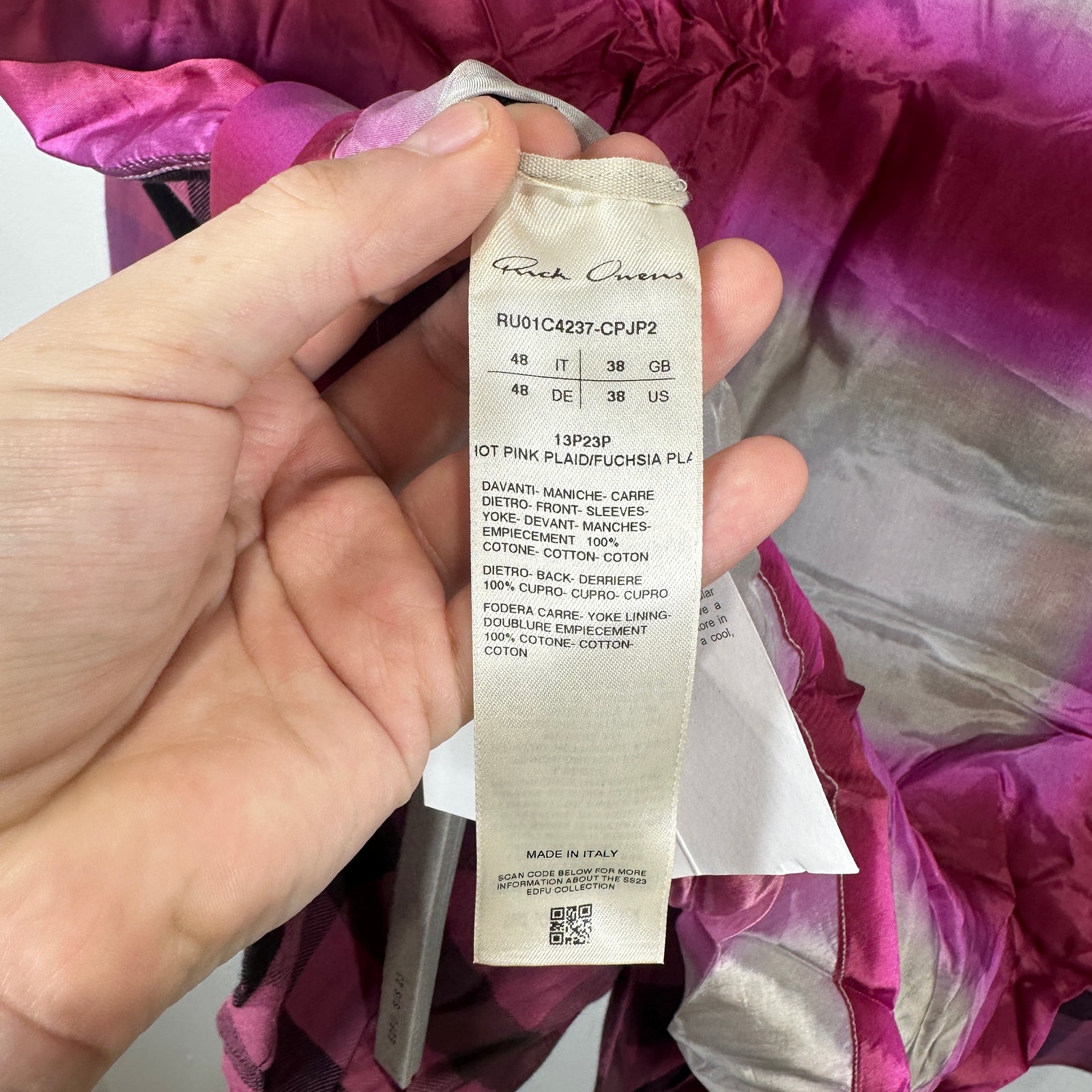 Rick Owens Hot Pink / Fuchsia Plaid Flannel Size 48