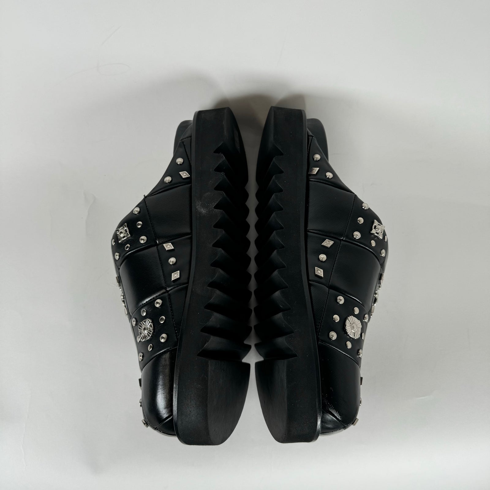 Toga Virilis Black Leather Studded Mules Size 46