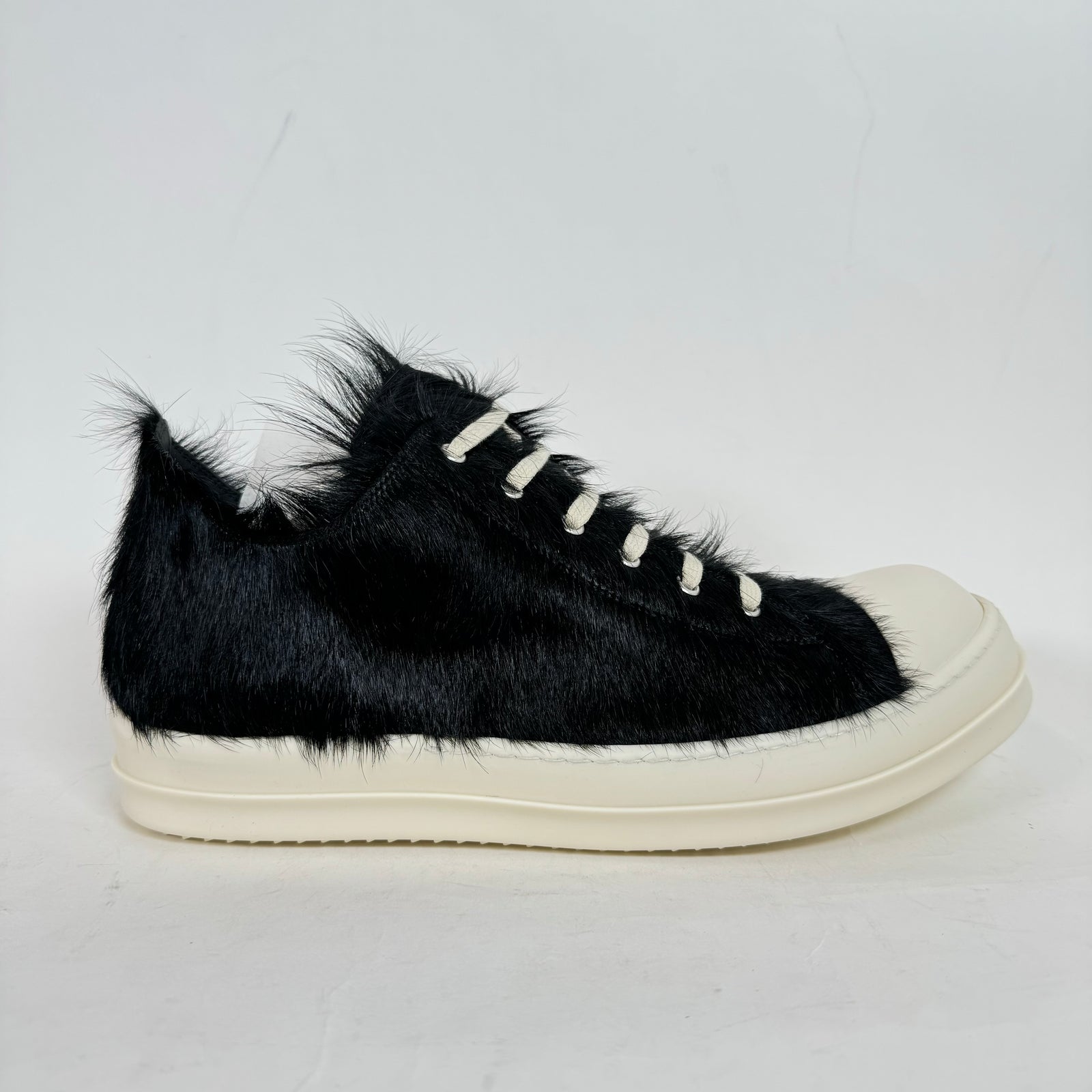 Rick Owens Black Pony Hair Low Ramones Size 47