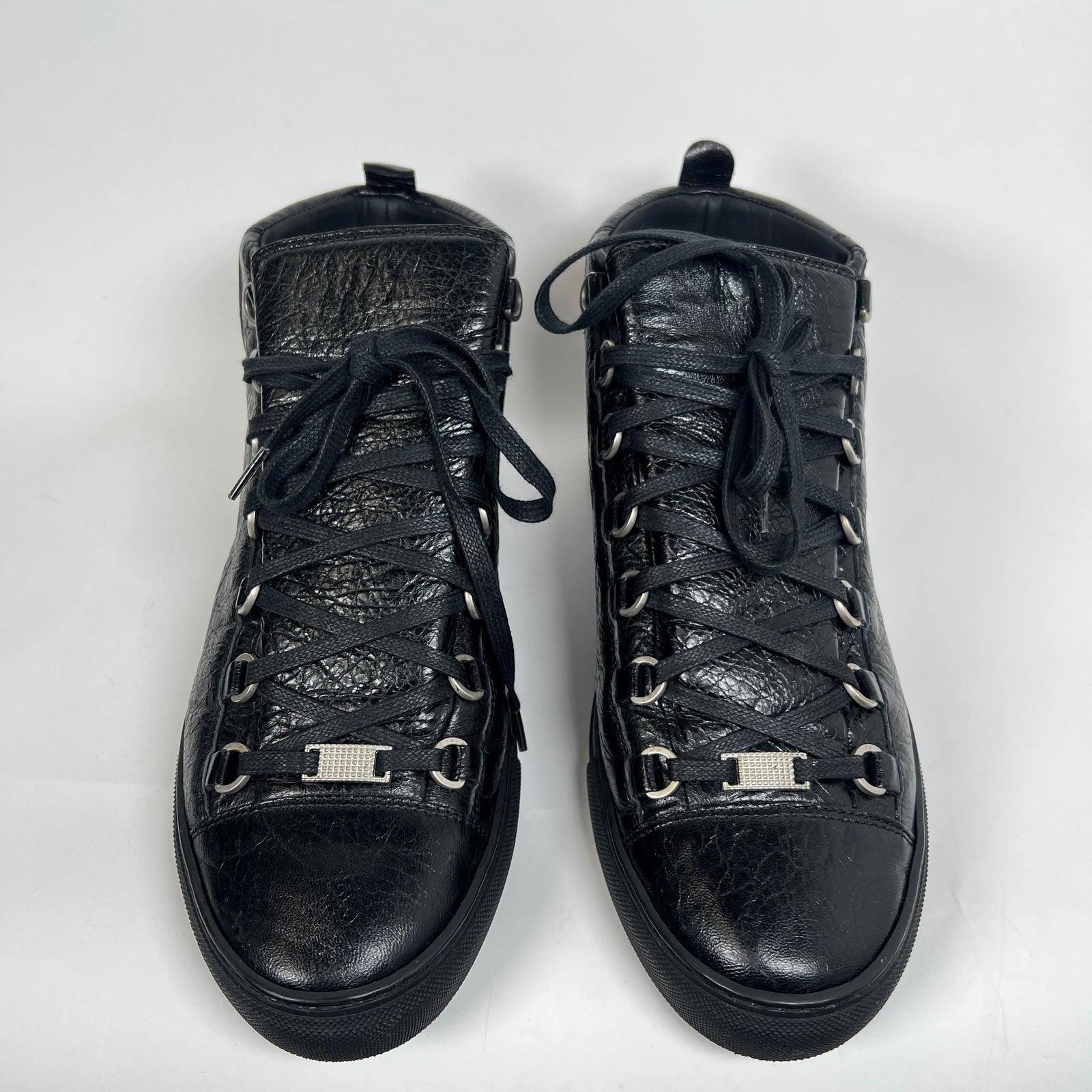 Balenciaga Black Leather Arena High Tops Size 43