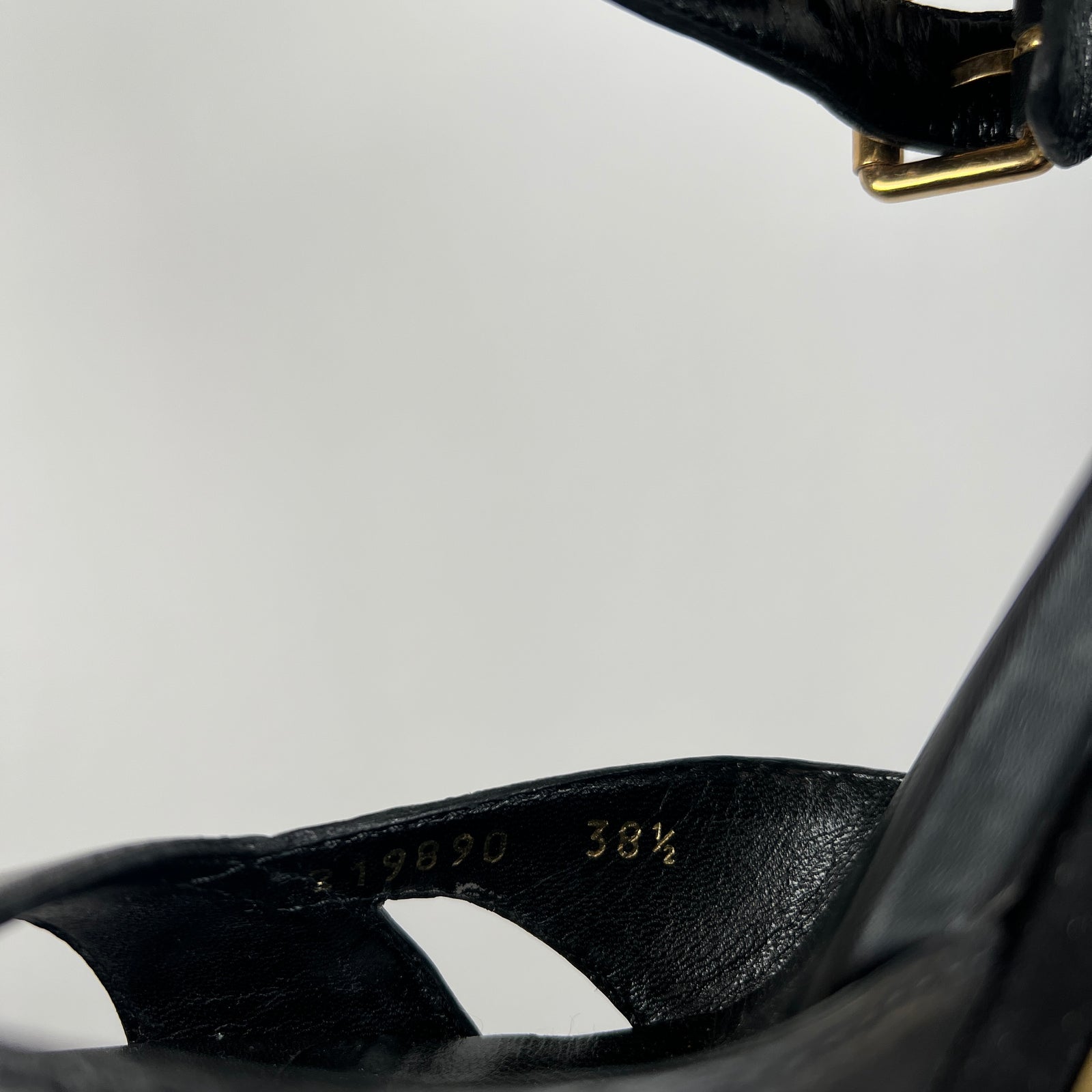 Gucci Black/Gold Lifford Platform Sandal Heels Size 38.5