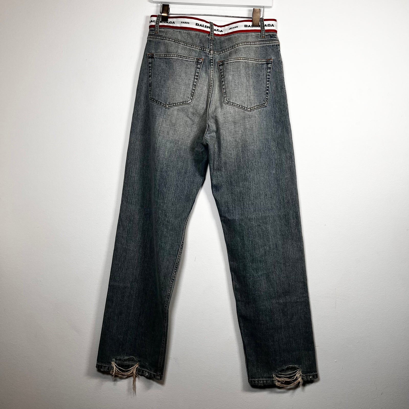 Balenciaga SS20 Boxer Waistband Lightwash Baggy Denim Jeans Size XS