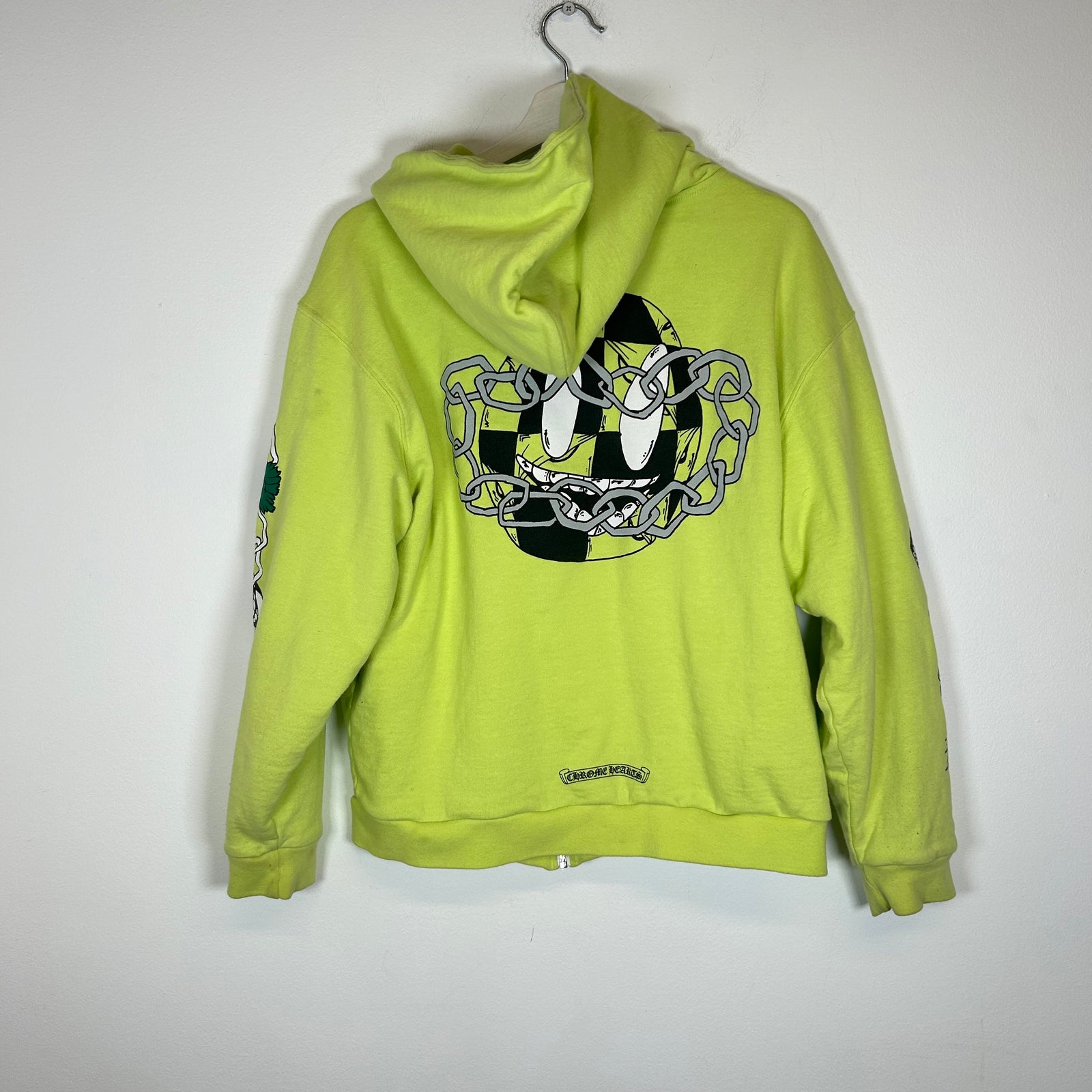 Chrome Hearts Matty Boy Neon Yellow Link Zip Up Hoodie Size L