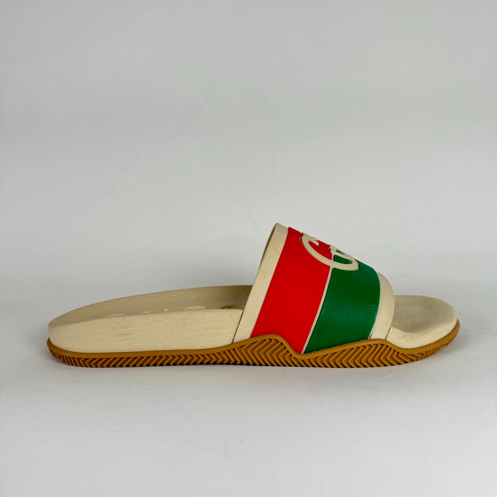 Gucci Beige Interlocking GG Stripe Slides Size 39