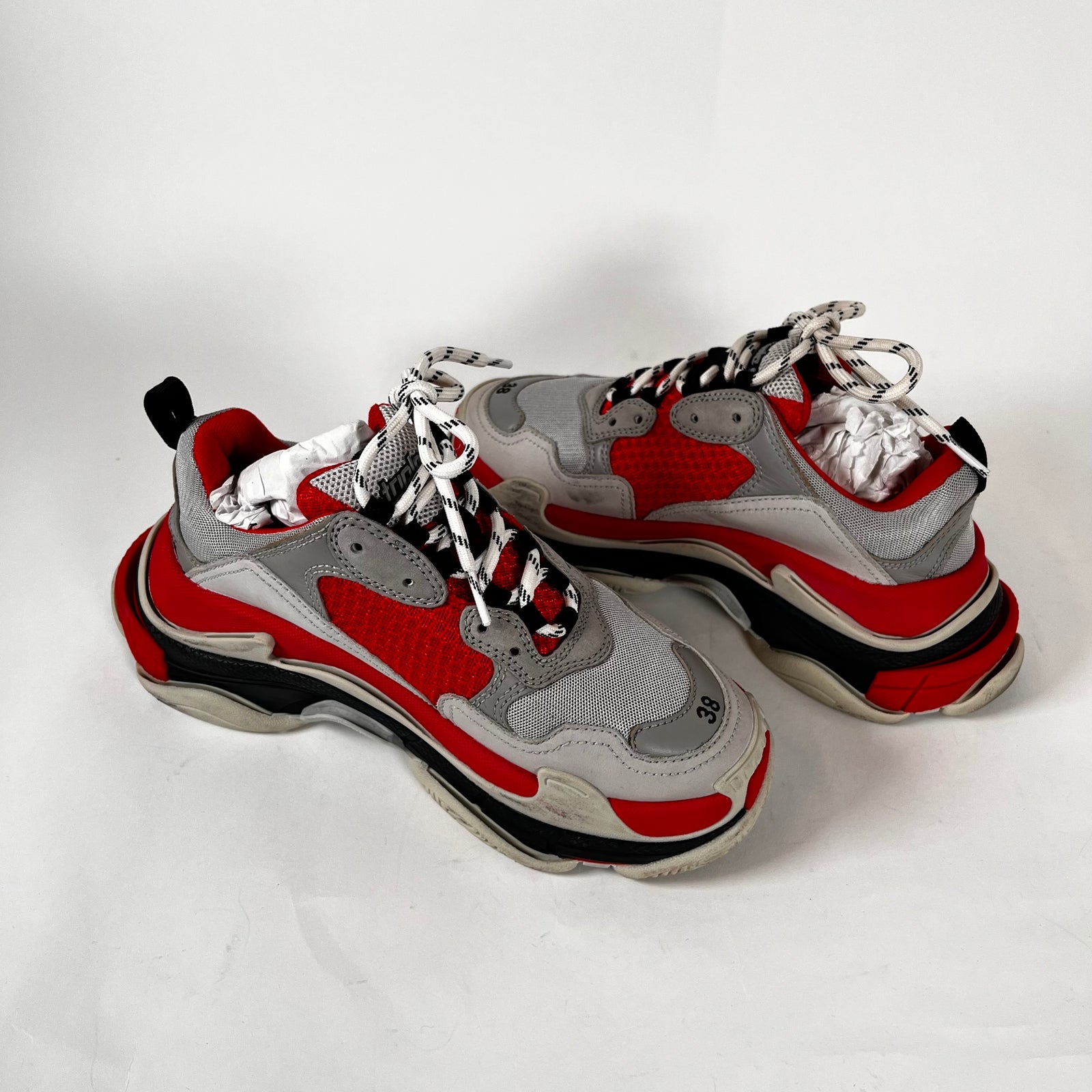 Balenciaga Grey/Red Triple S Sneakers Size 38
