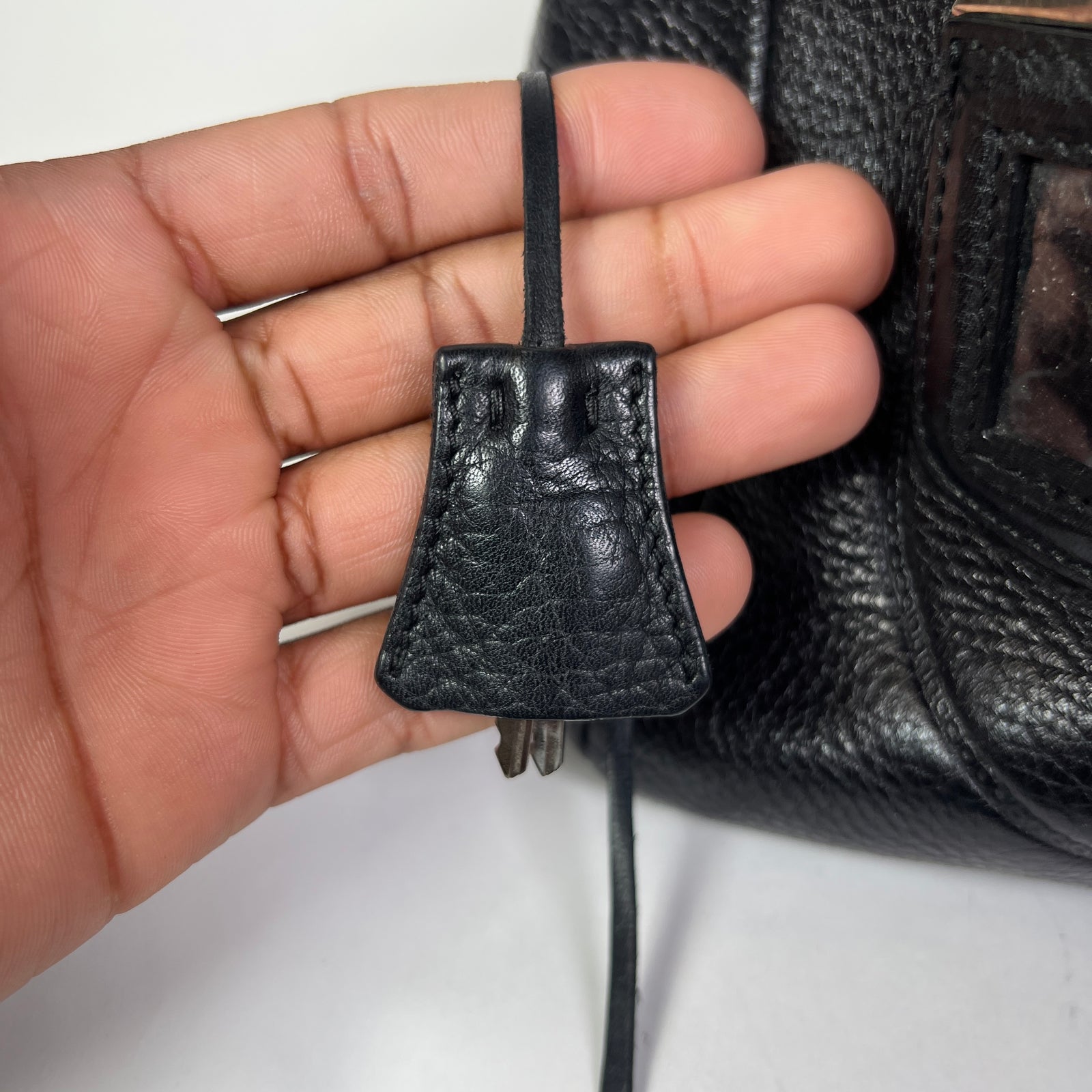 Prada Vintage Pebbled Leather Embossed Bauletto Bag