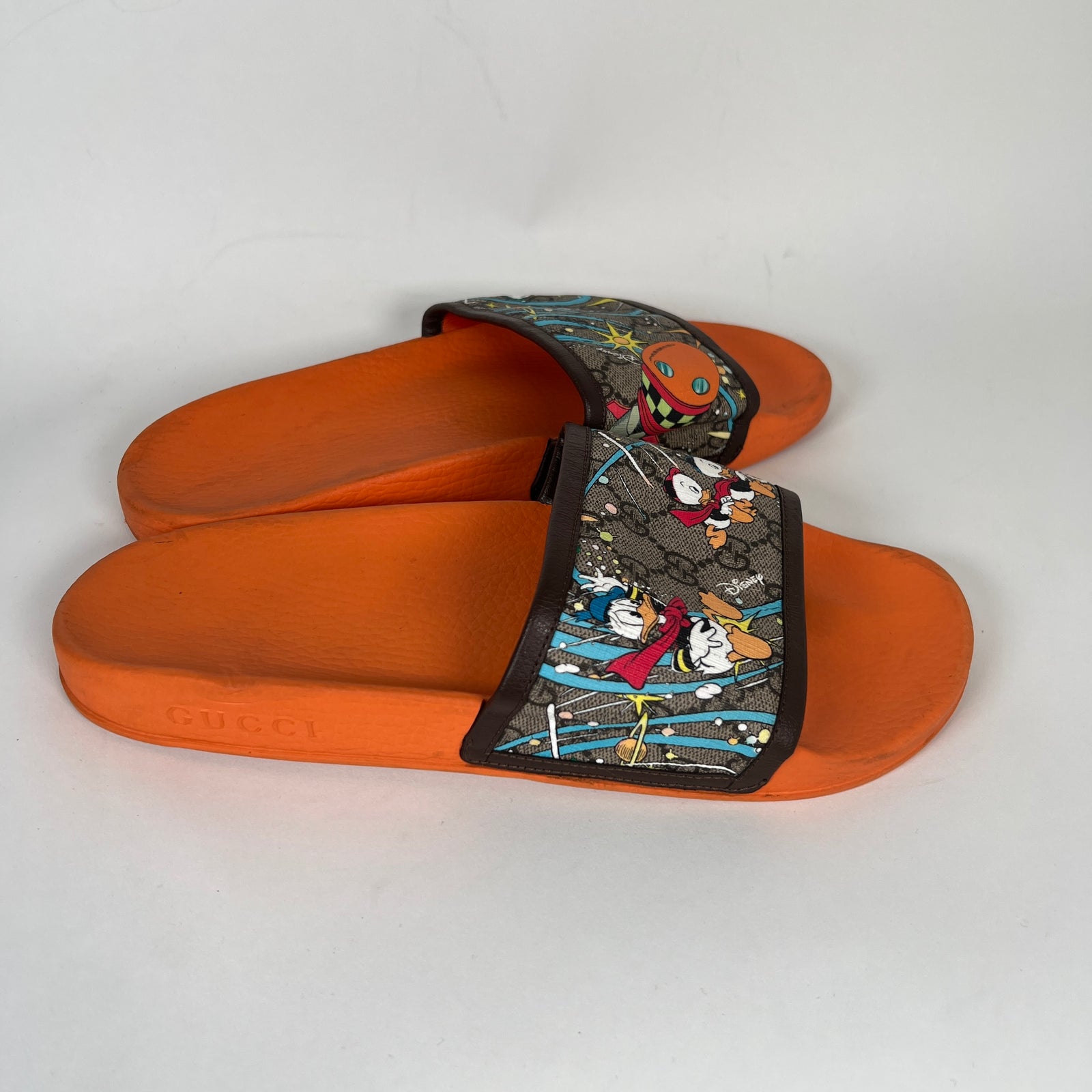 Gucci x Disney Orange GG Donald Duck Slides Size 10