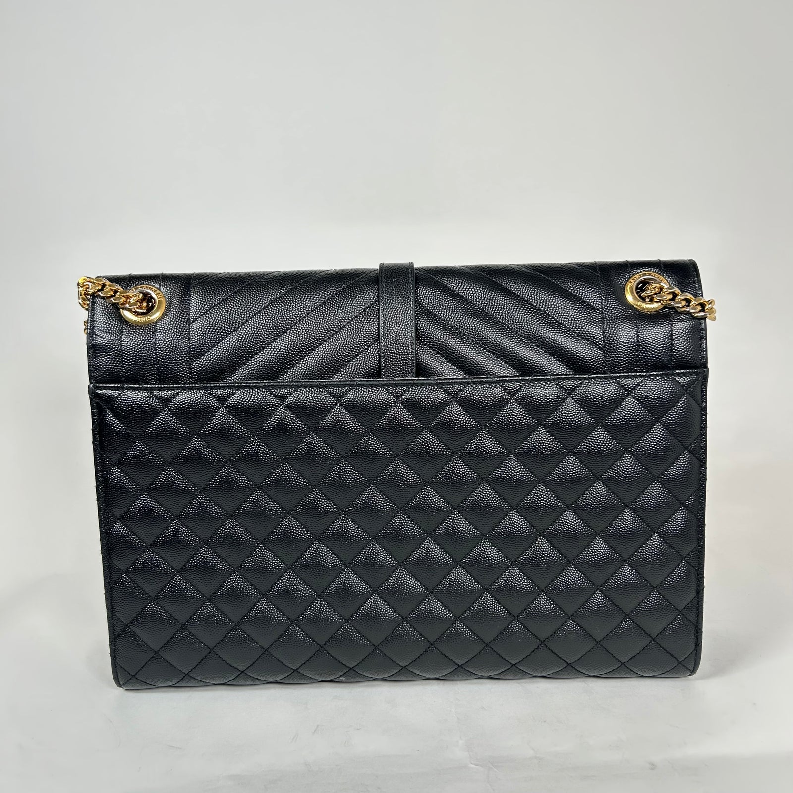 Saint Laurent Black Quilted Grain De Poudre Medium Envelope Bag