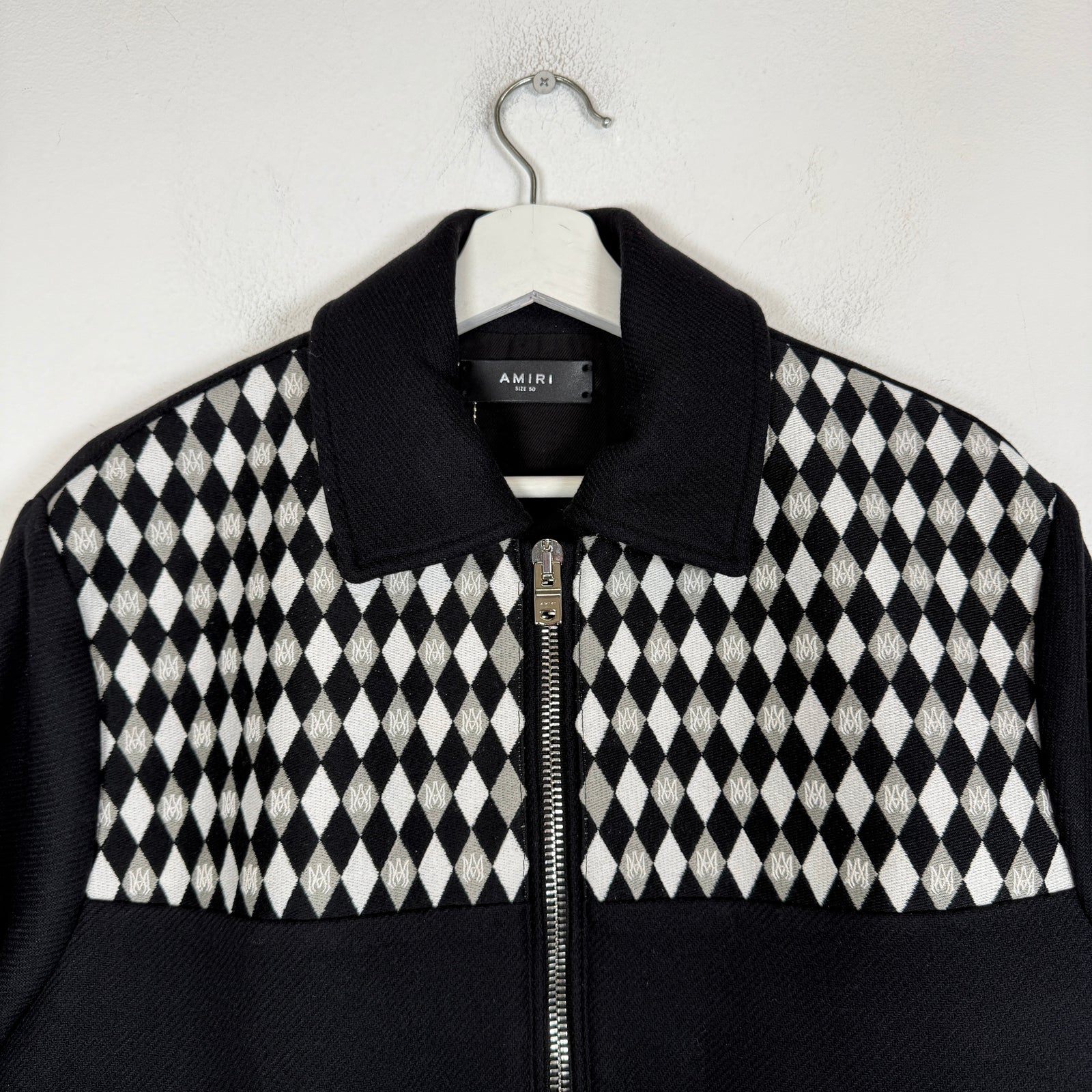 Amiri Black Embroidered Diamond MA Work Jacket Size 50