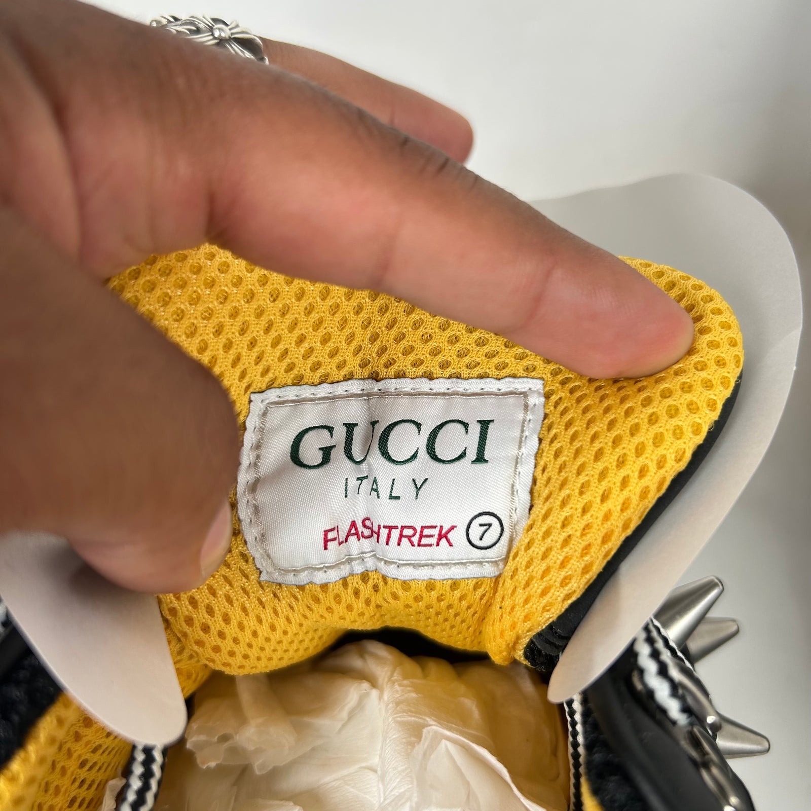 Gucci Black Spiked Flashtrek Sneaker Size GG 7