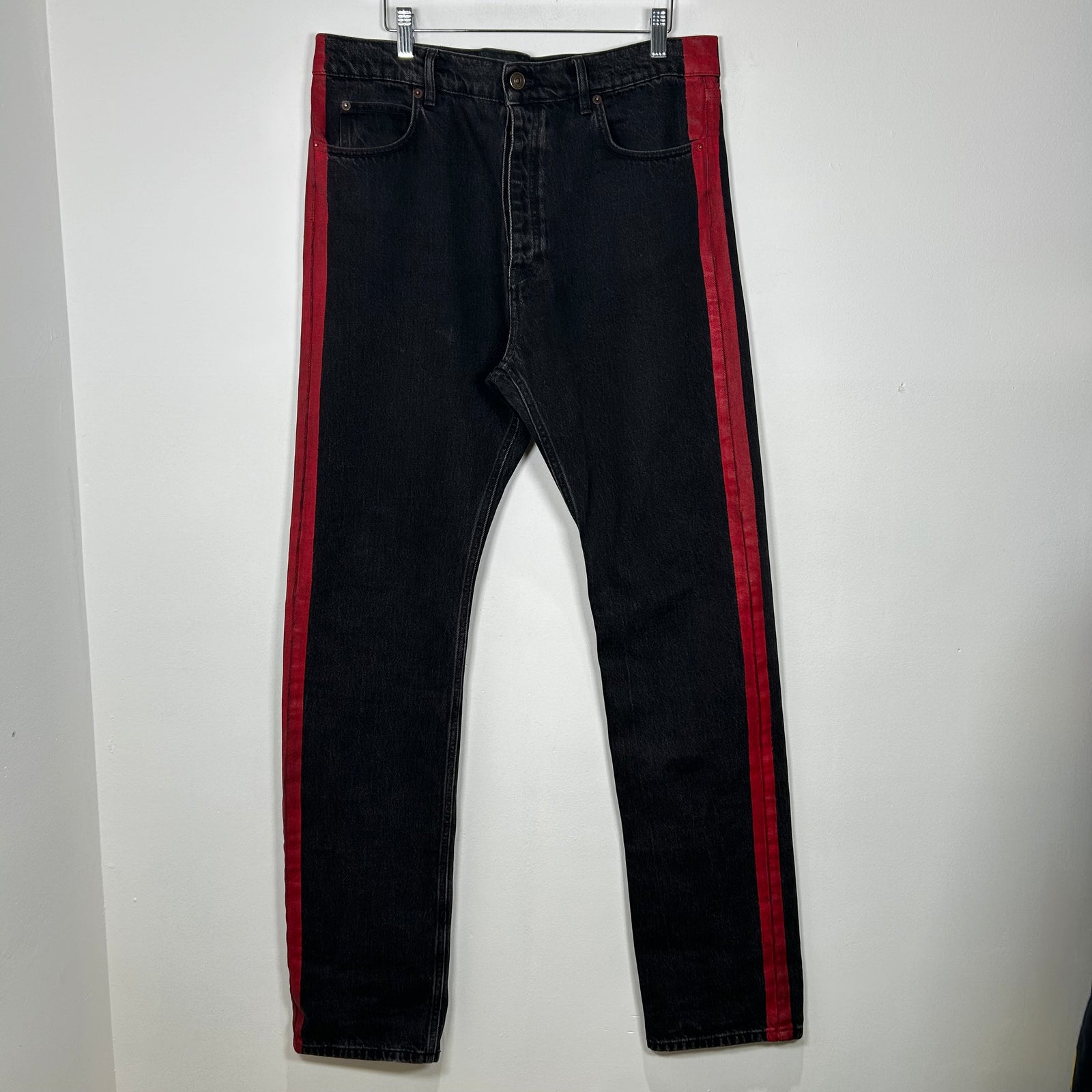 Balenciaga Red Striped Black Jeans Size 34