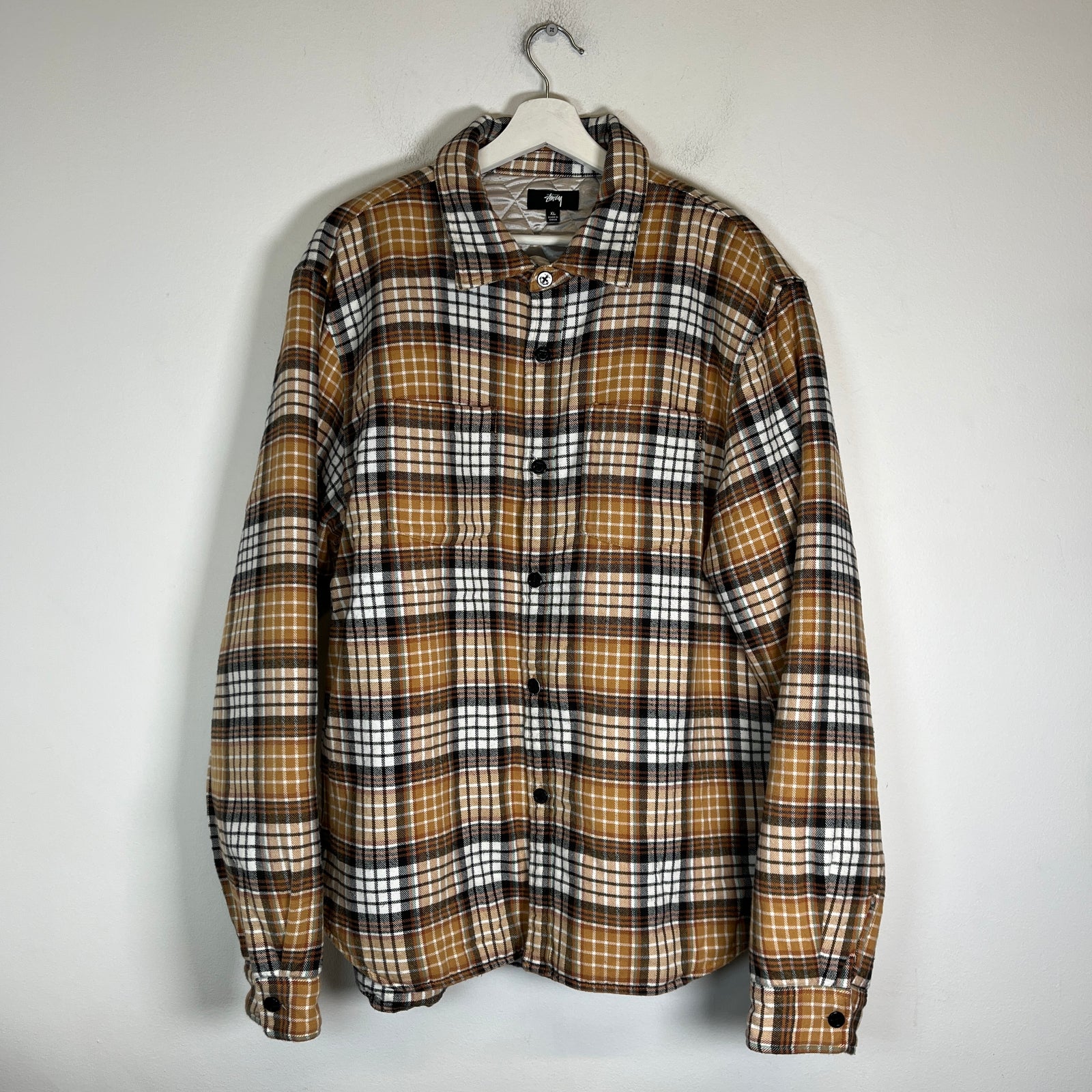 Stussy Copper Quilted Lined Plaid Shirt Size XL