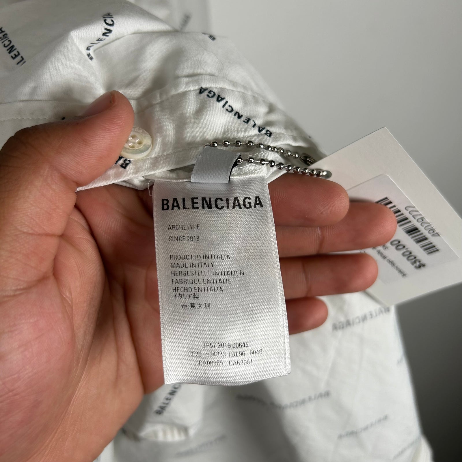 Balenciaga White All-Over Logo Button-Up Shirt Size L
