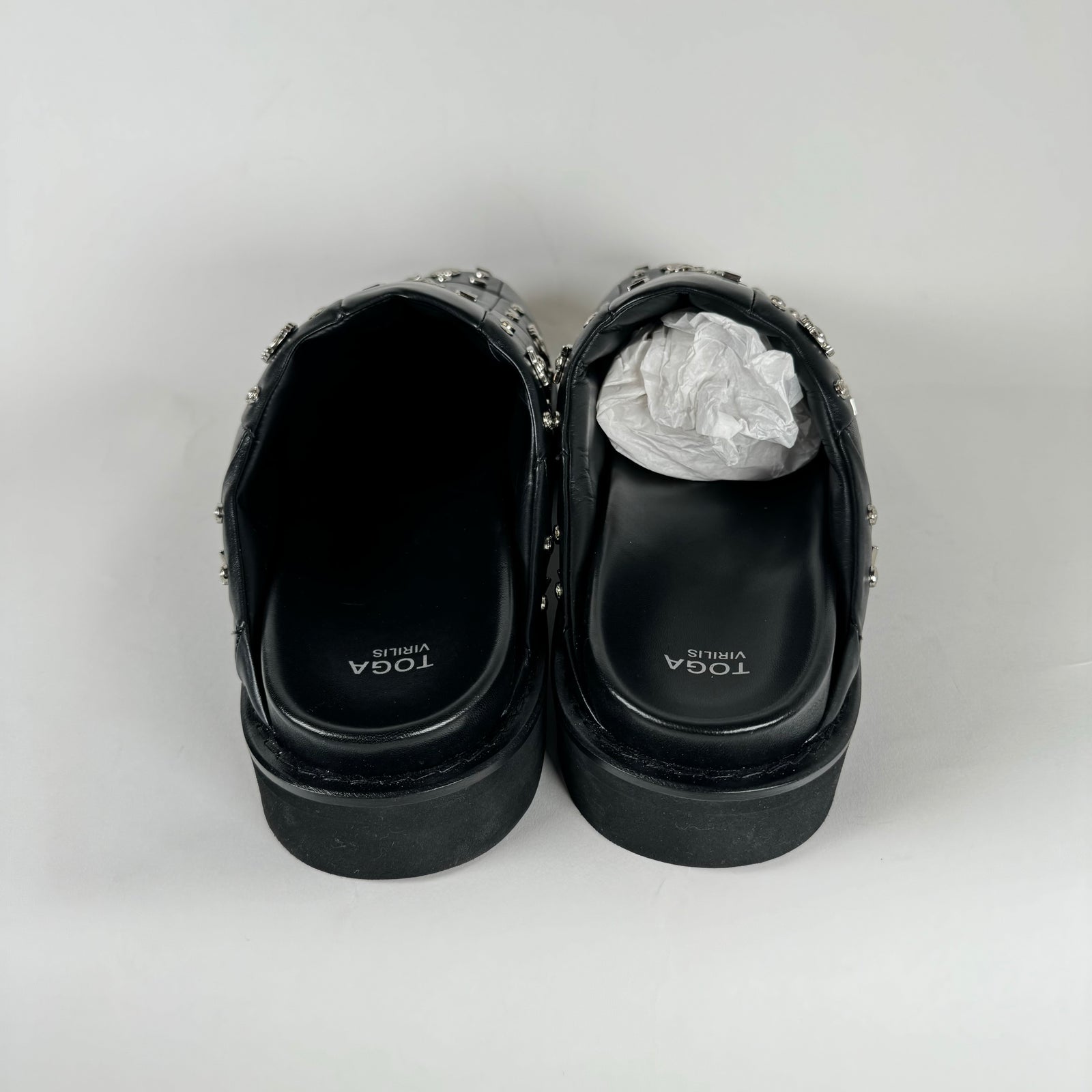 Toga Virilis Black Leather Studded Mules Size 46