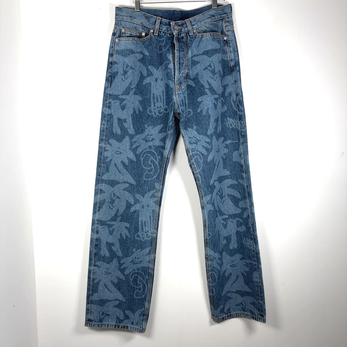 Palm Angels Lasered Palm Graphic Denim Jeans