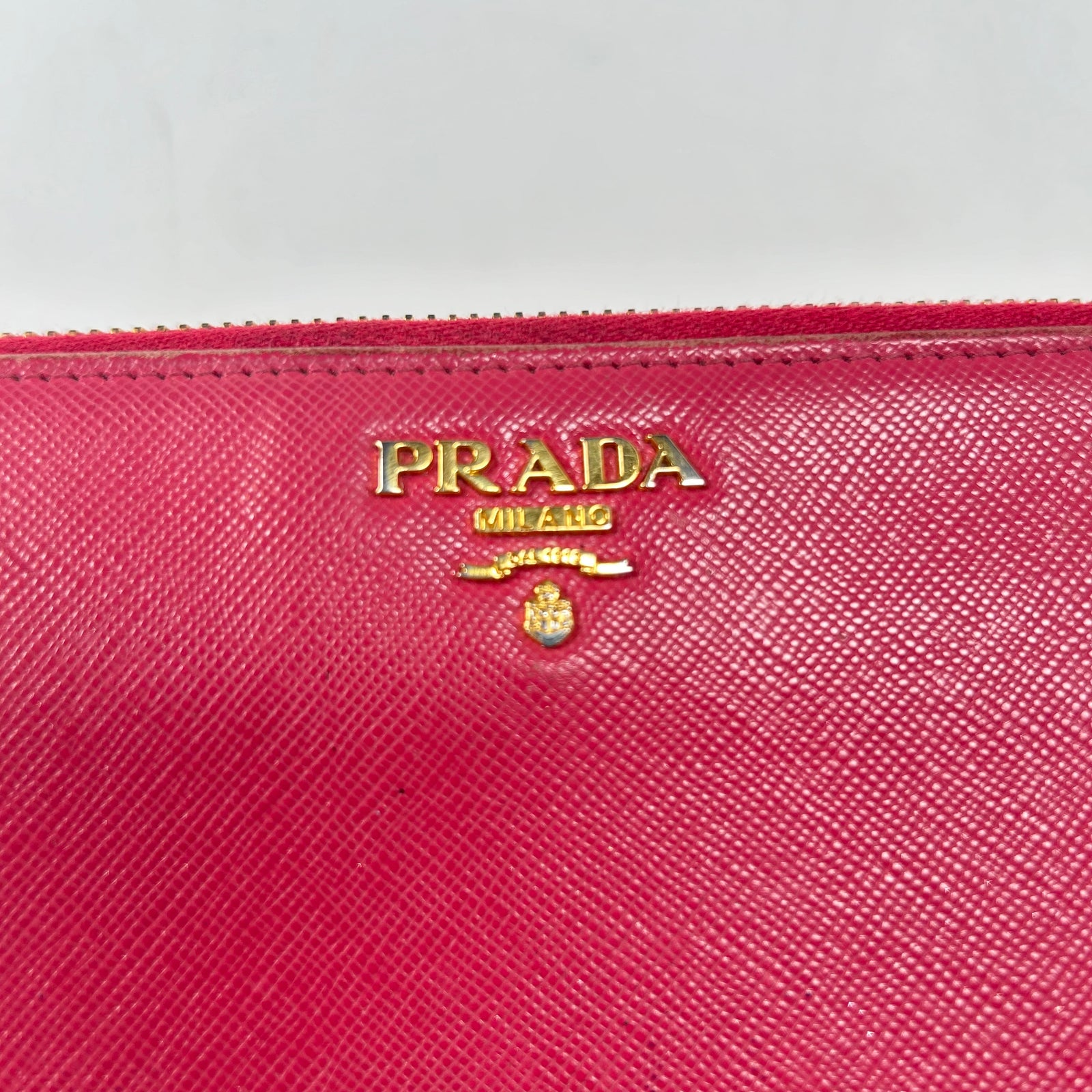 Prada Pink Saffiano Zip Around Wallet