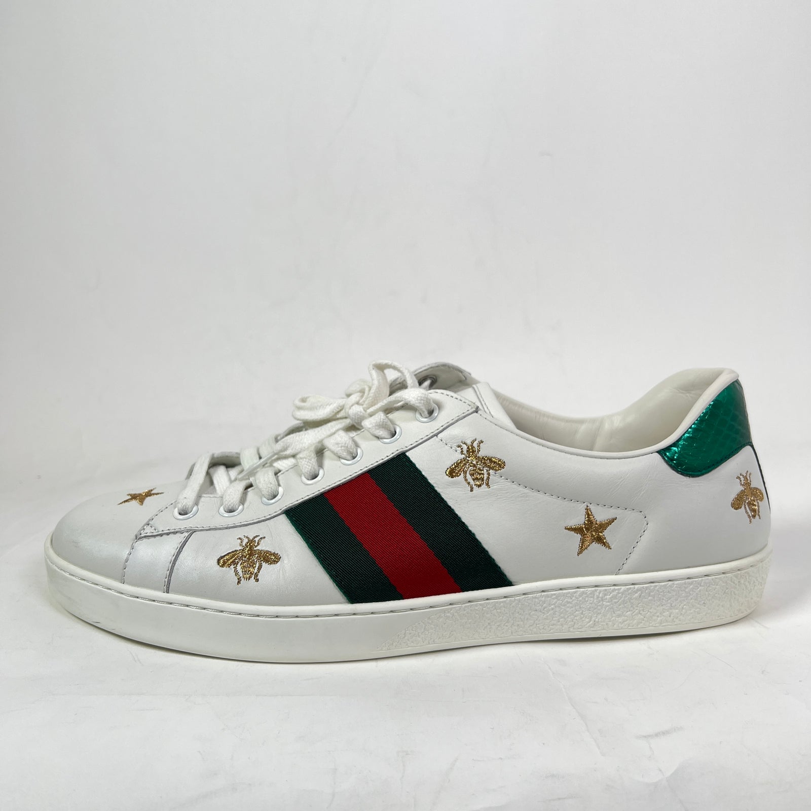 Gucci White Bees & Stars Embroidered Ace Sneaker Size GG 9.5
