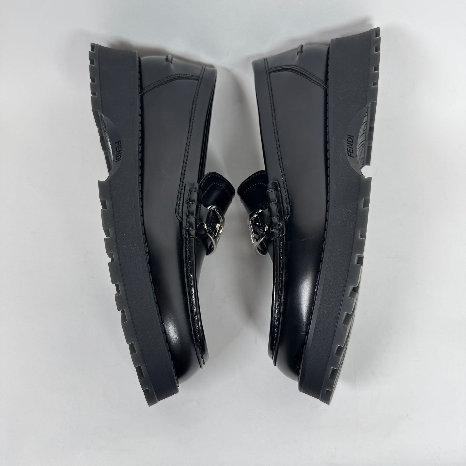Fendi Black Leather O'Lock Loafers Size 6
