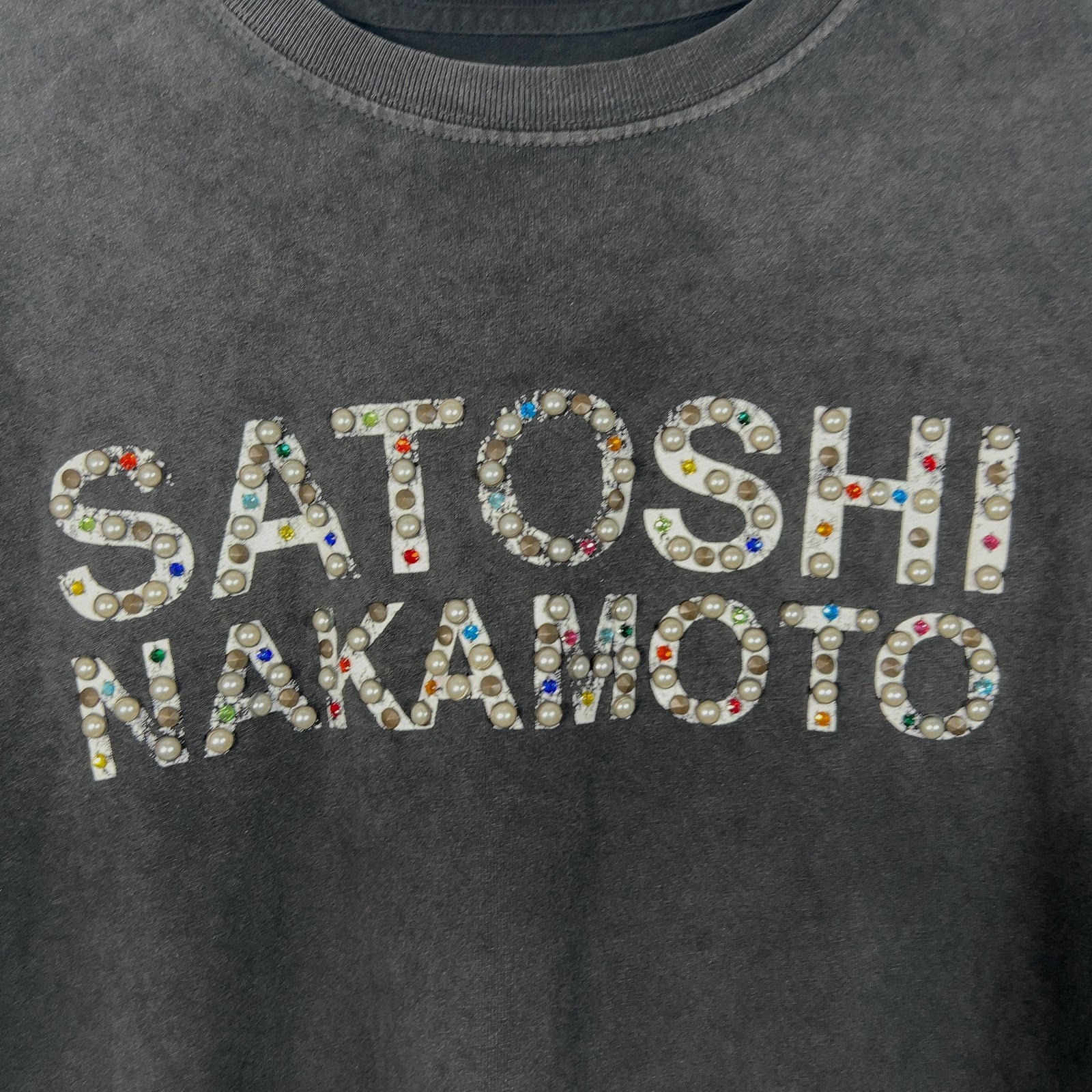 Satoshi Nakamoto Studded Spell Out Logo T-Shirt