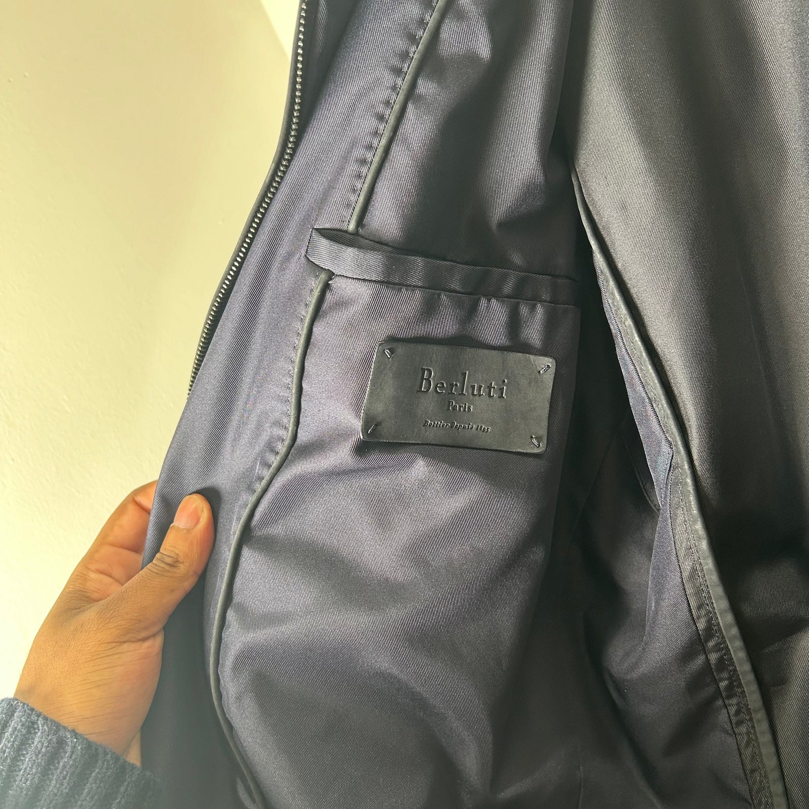Berluti Navy Nylon Silk Jacket Size 52