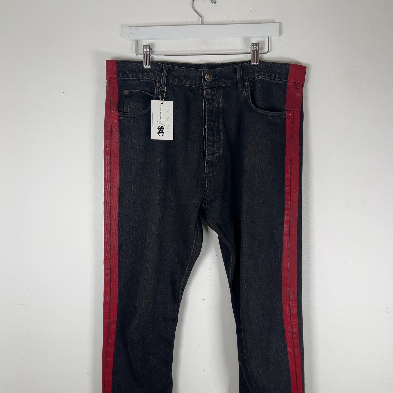 Balenciaga Red Paint Stripe Denim Jeans