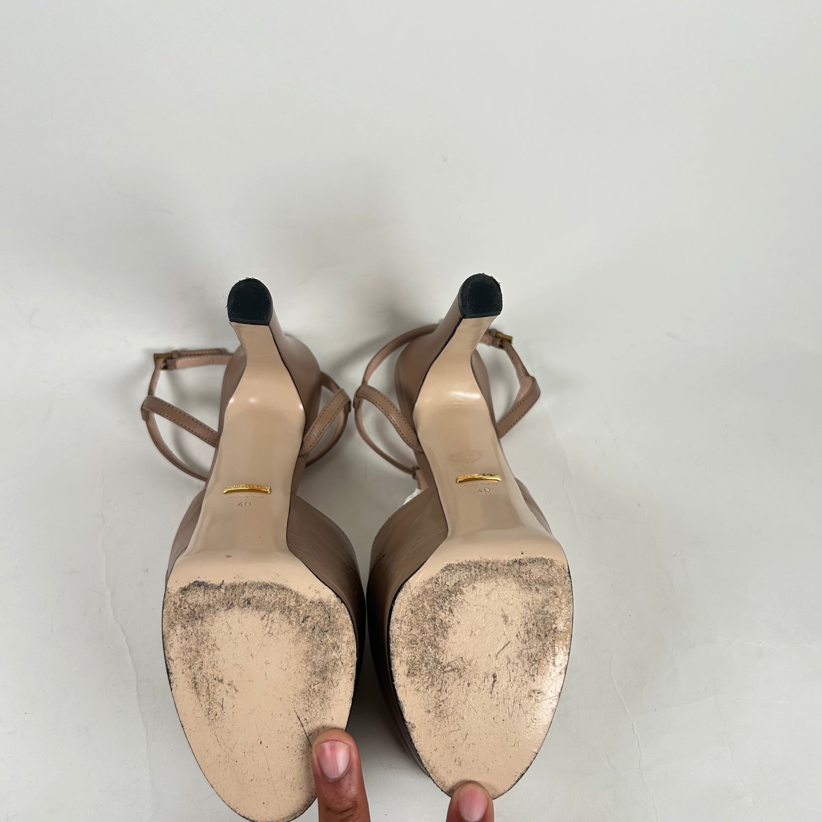 Gucci Beige Leather Malaga Kid Angel T-Strap Platform Pumps Size 40