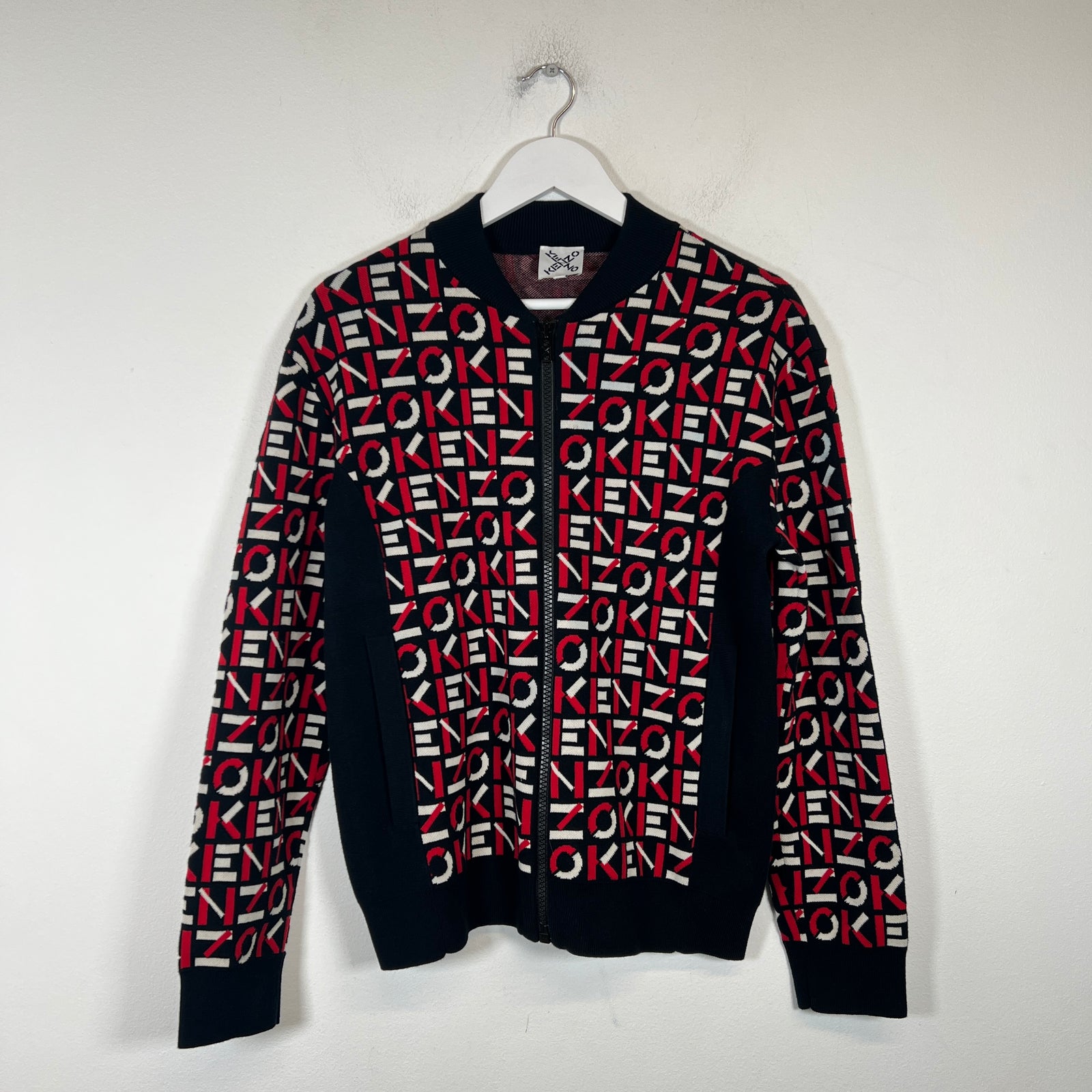 Kenzo Red/Black Monogram Knit Jacket Size S