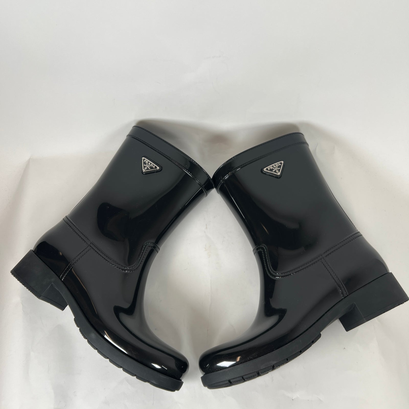 Prada Black Triangle Logo Rainboots Size 41