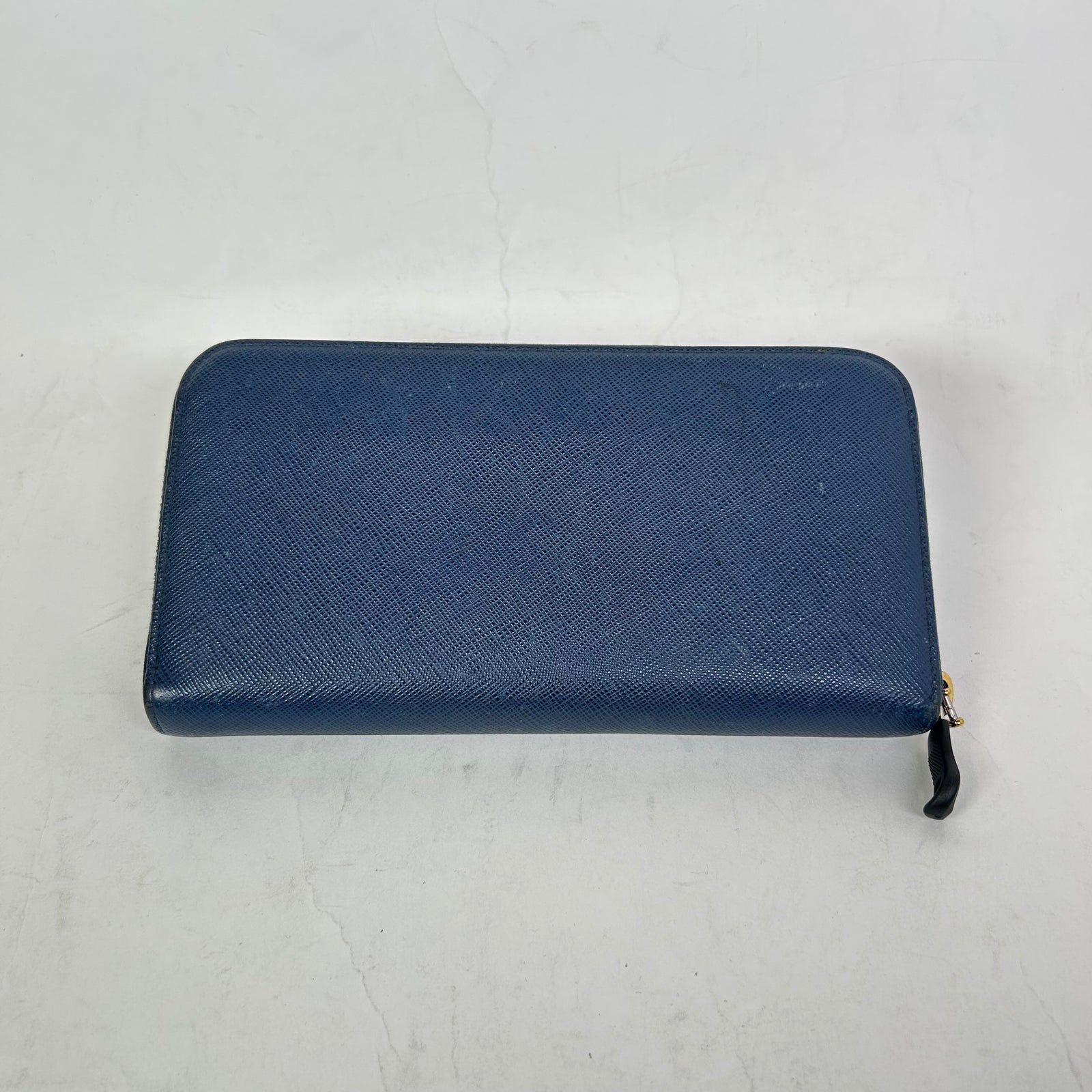 Prada Navy Saffiano Zip-Around Wallet