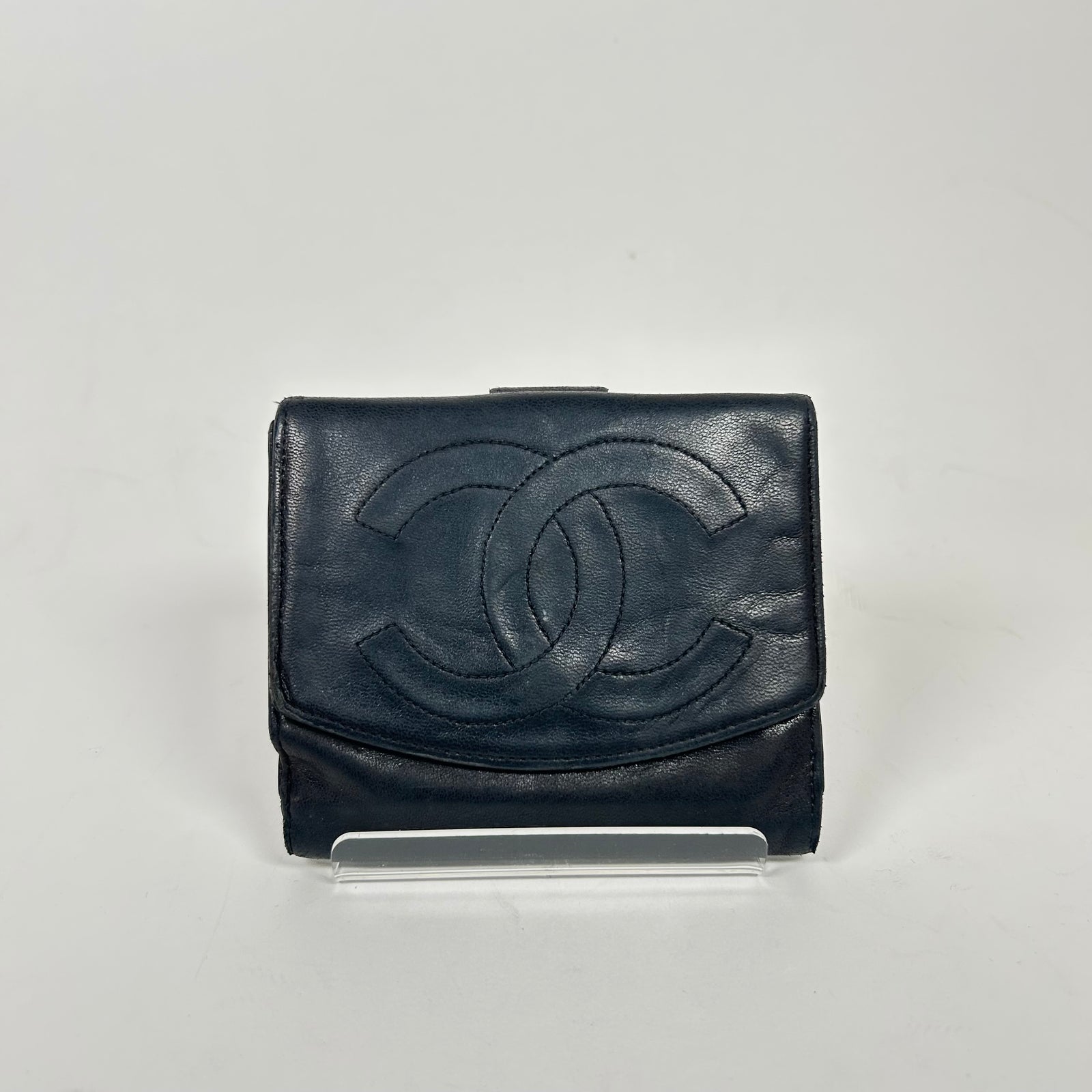 Chanel Black Lambskin Leather Mini Bi-Fold Wallet