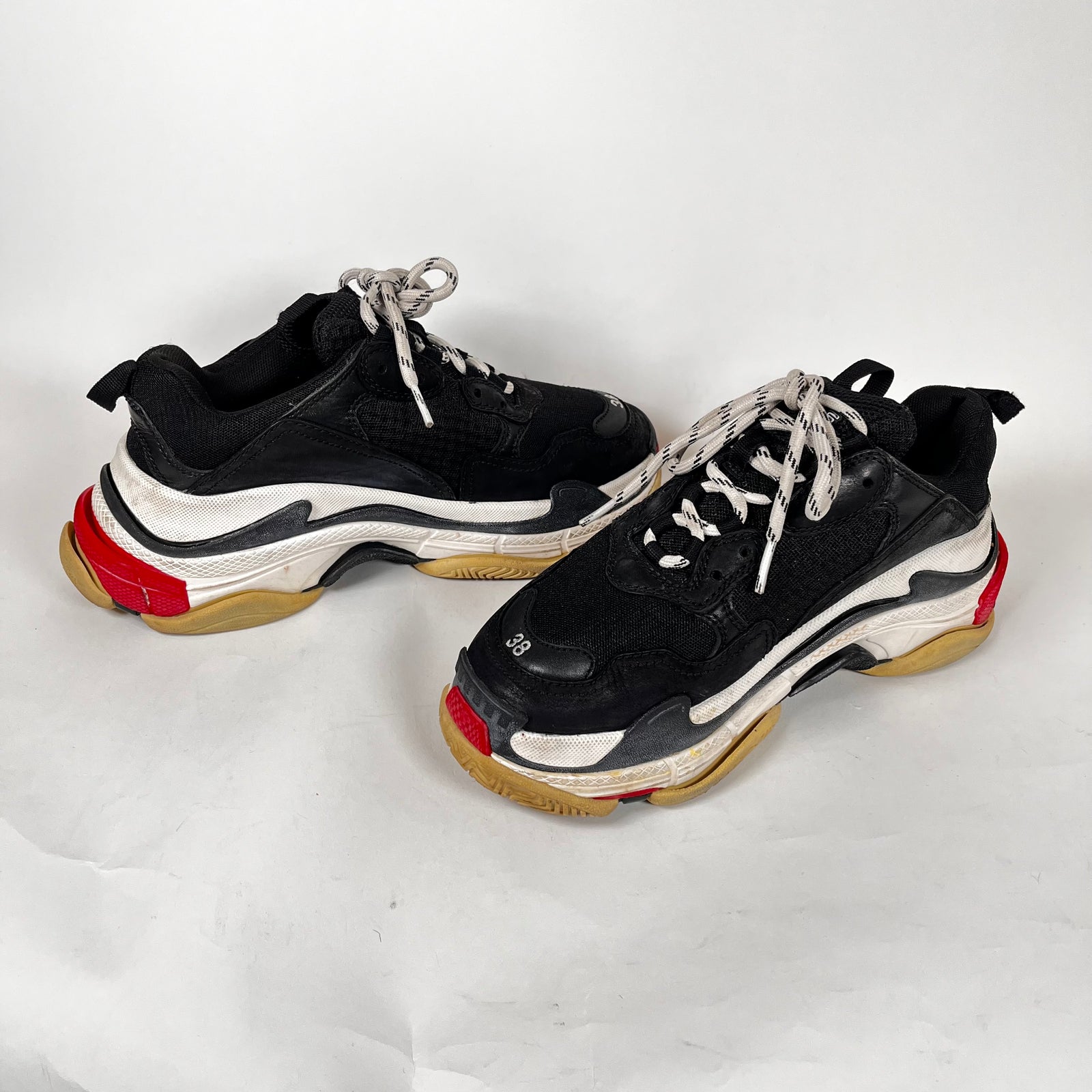 Balenciaga Black/Red Triple S Sneakers Size 38