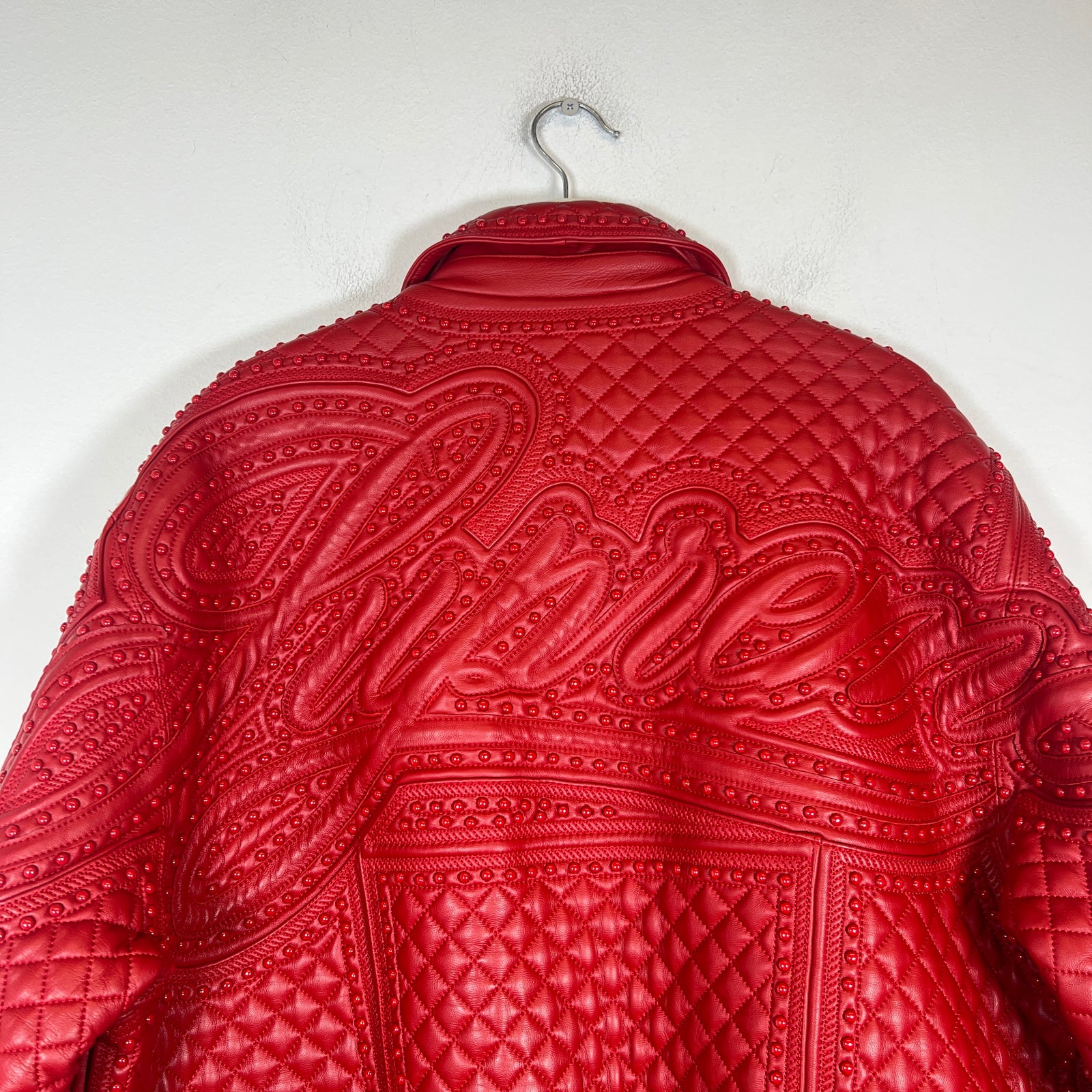 Supreme FW22 Red Studded Quilted Lambskin Leather Jacket Size L