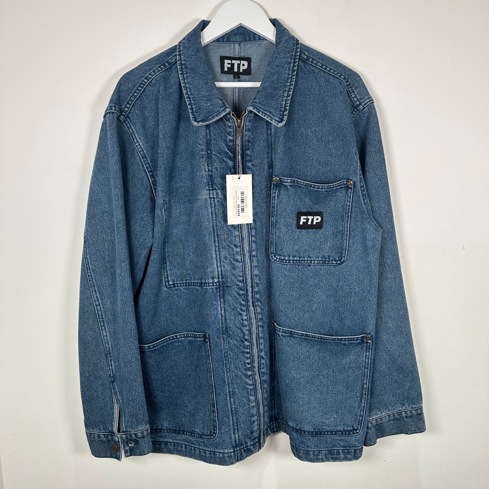 FTP Zip-Up Denim Chore Jacket Size L