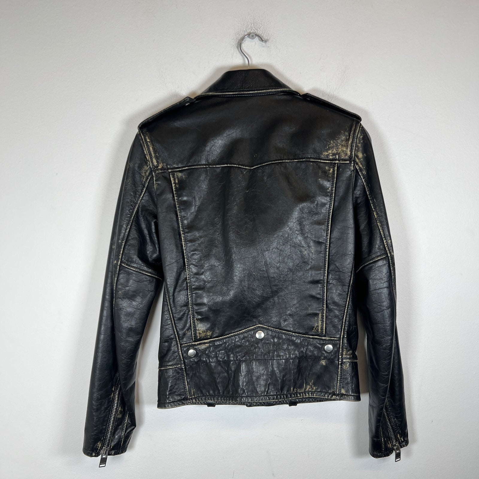 Saint Laurent Paris FW16 Distressed L01 Leather Biker Jacket Size 44