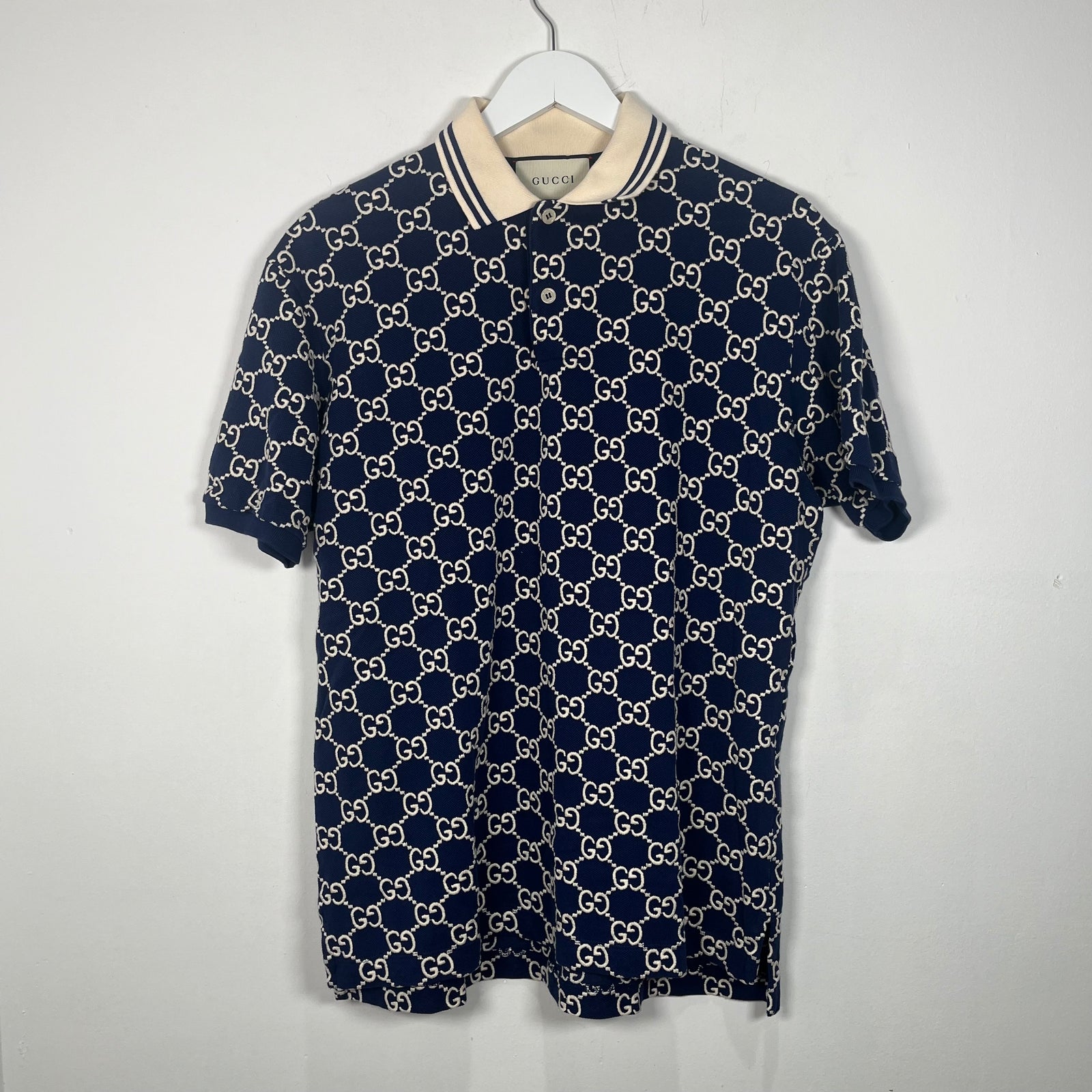 Gucci Navy GG Monogram Polo Shirt Size M