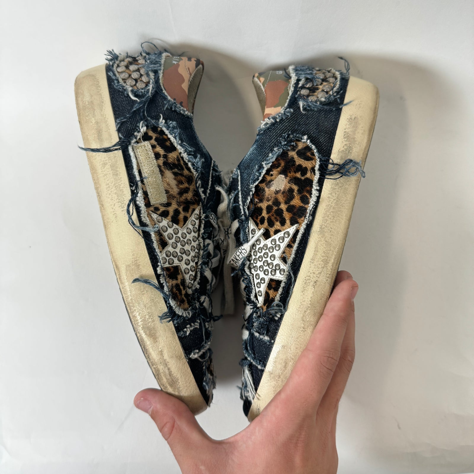 Golden Goose Denim Distressed Pony Hair Sneakers Size 37
