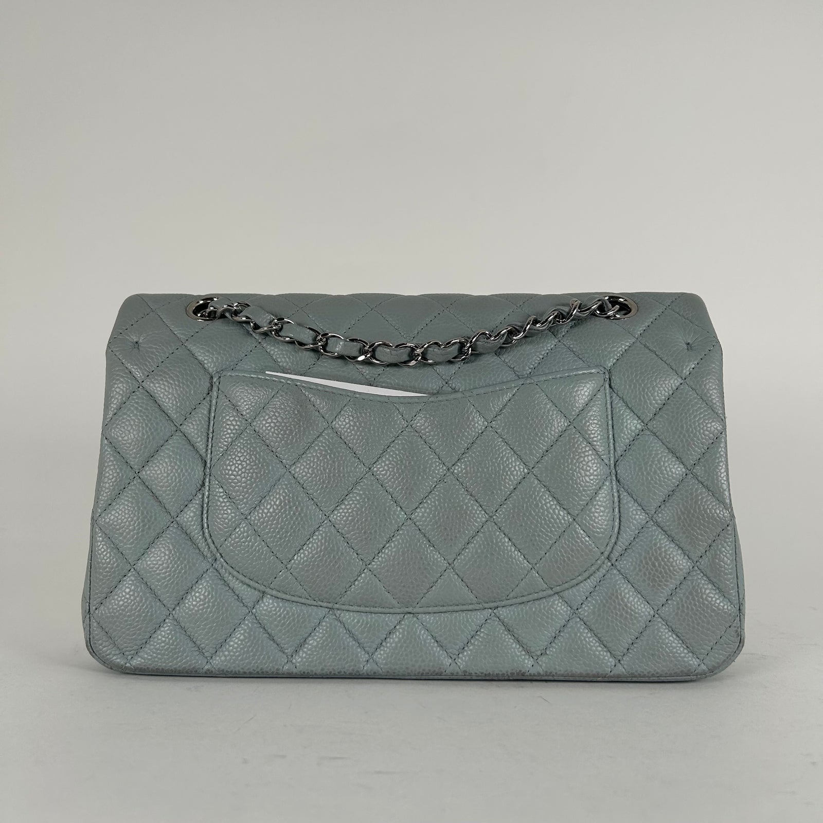 Chanel Light Baby Blue Quilted Caviar Medium Double Flap