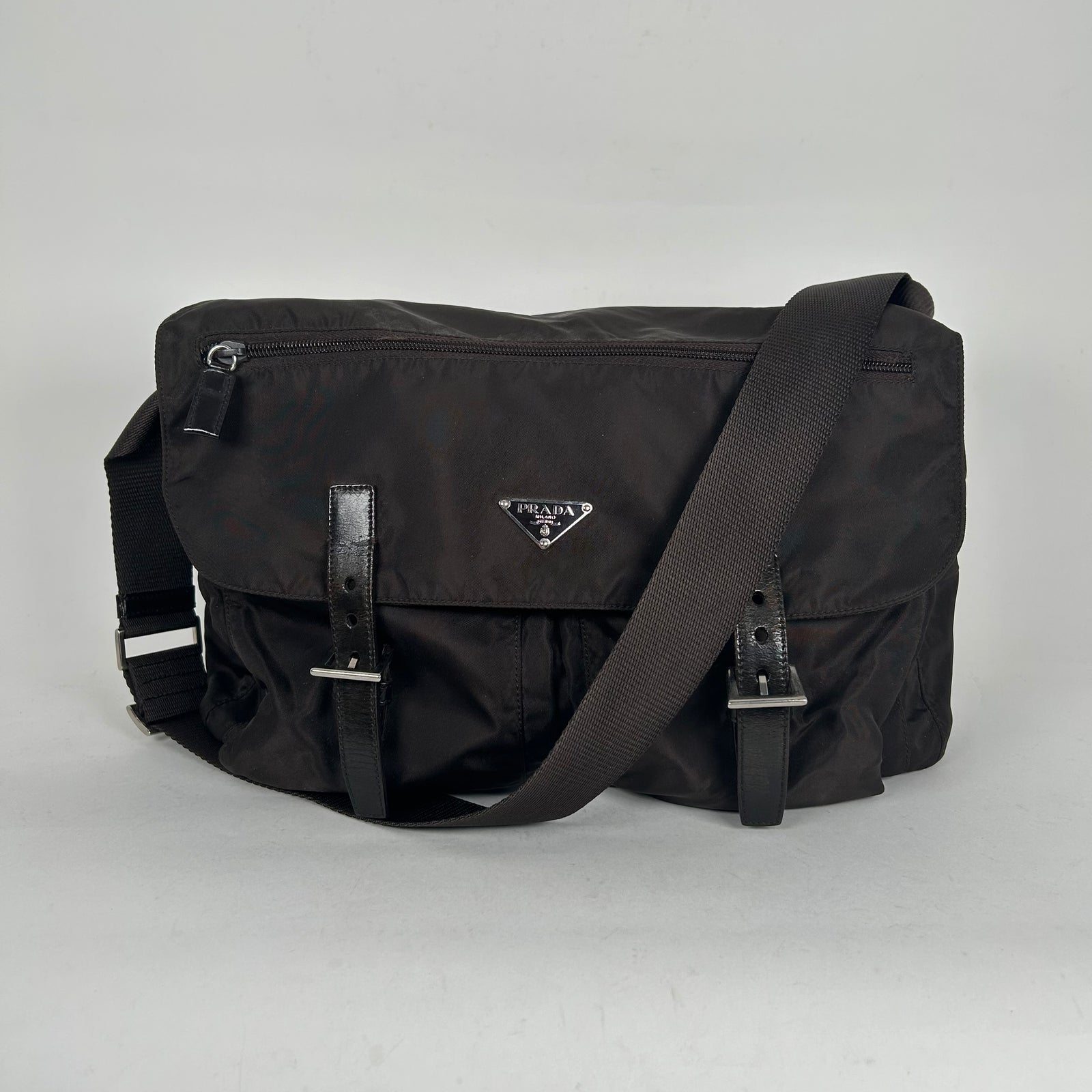 Prada Brown Messenger Buckle Bag