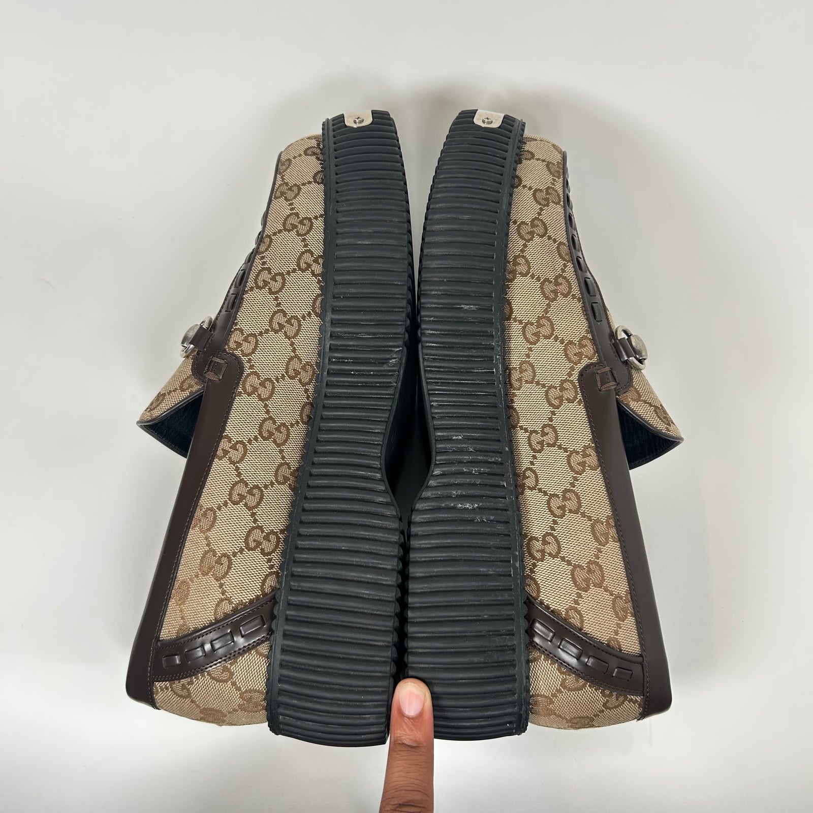 Gucci Beige Horsebit GG Creeper Loafers Size GG 10.5