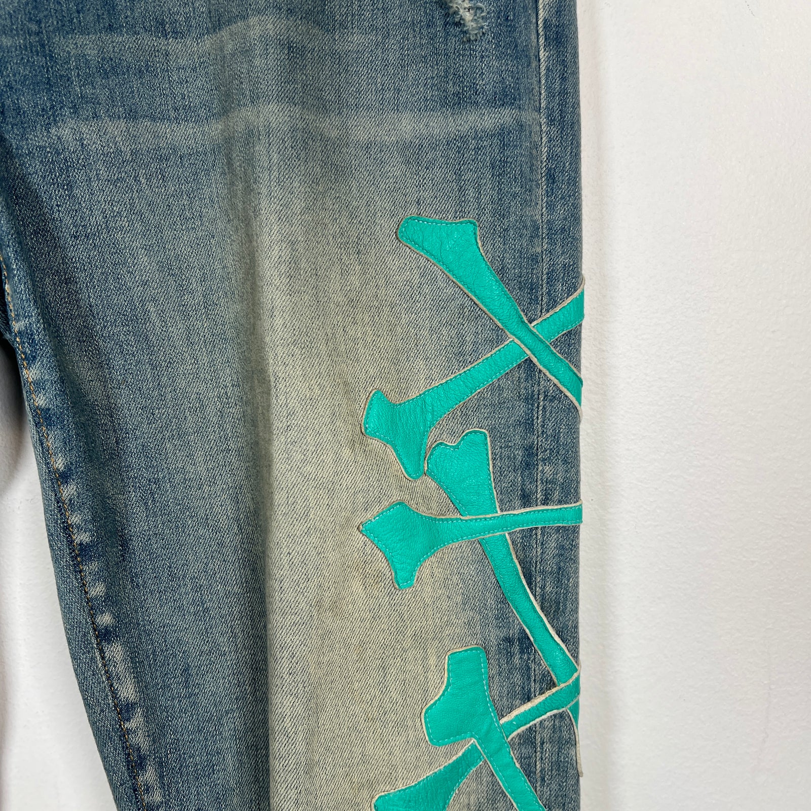 Amiri Teal Bone Lightwash Skinny Jeans Size 36