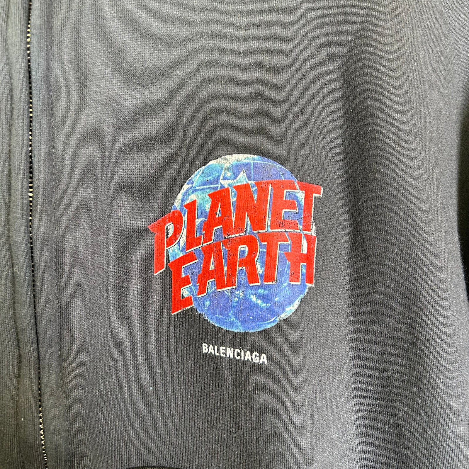 Balenciaga Planet Earth Distressed Zip-Up Hoodie