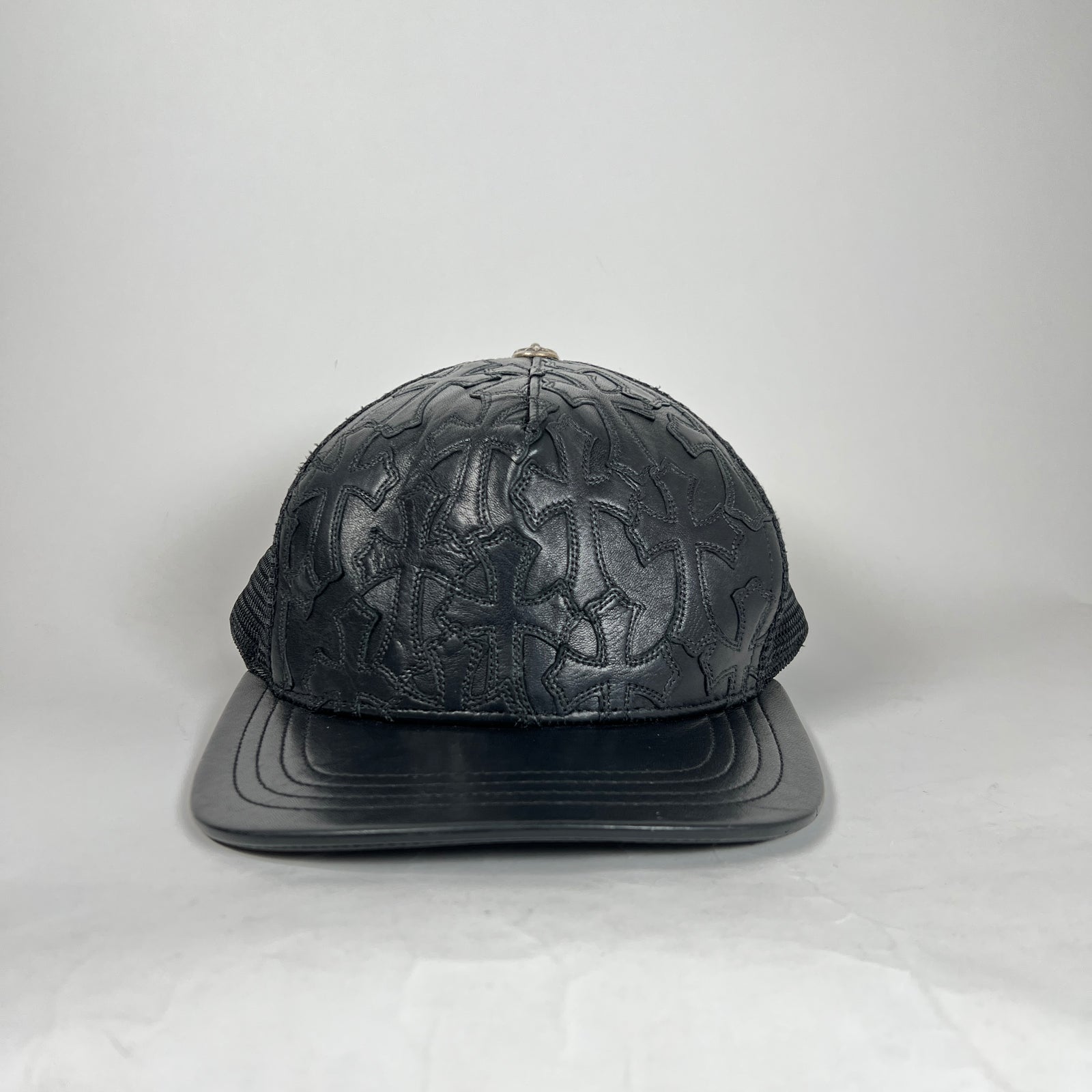 Chrome Hearts Black Leather Cemetery Cross Hat