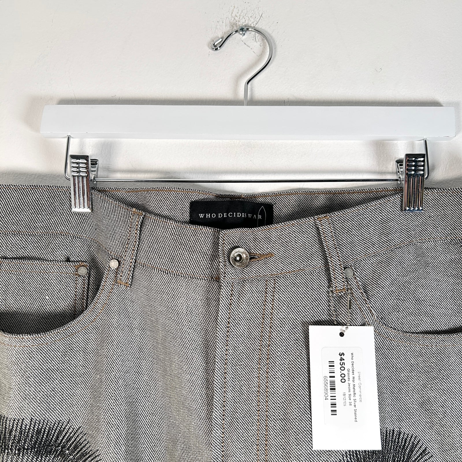 Who Decides War Metallic Silver Stained Glasses Jeans Size 36