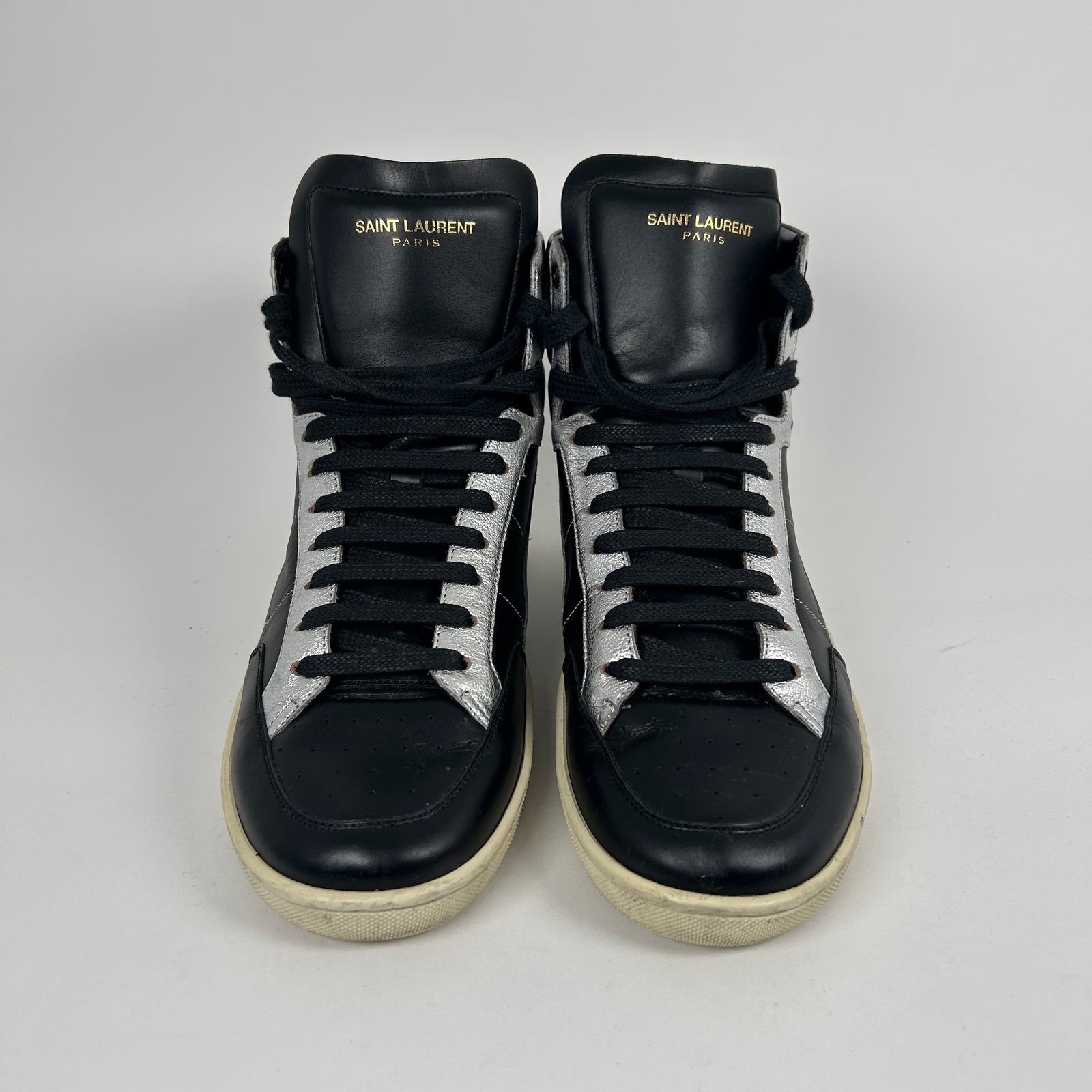 Saint Laurent SL/10H Court Black Silver Star High Tops Size 41